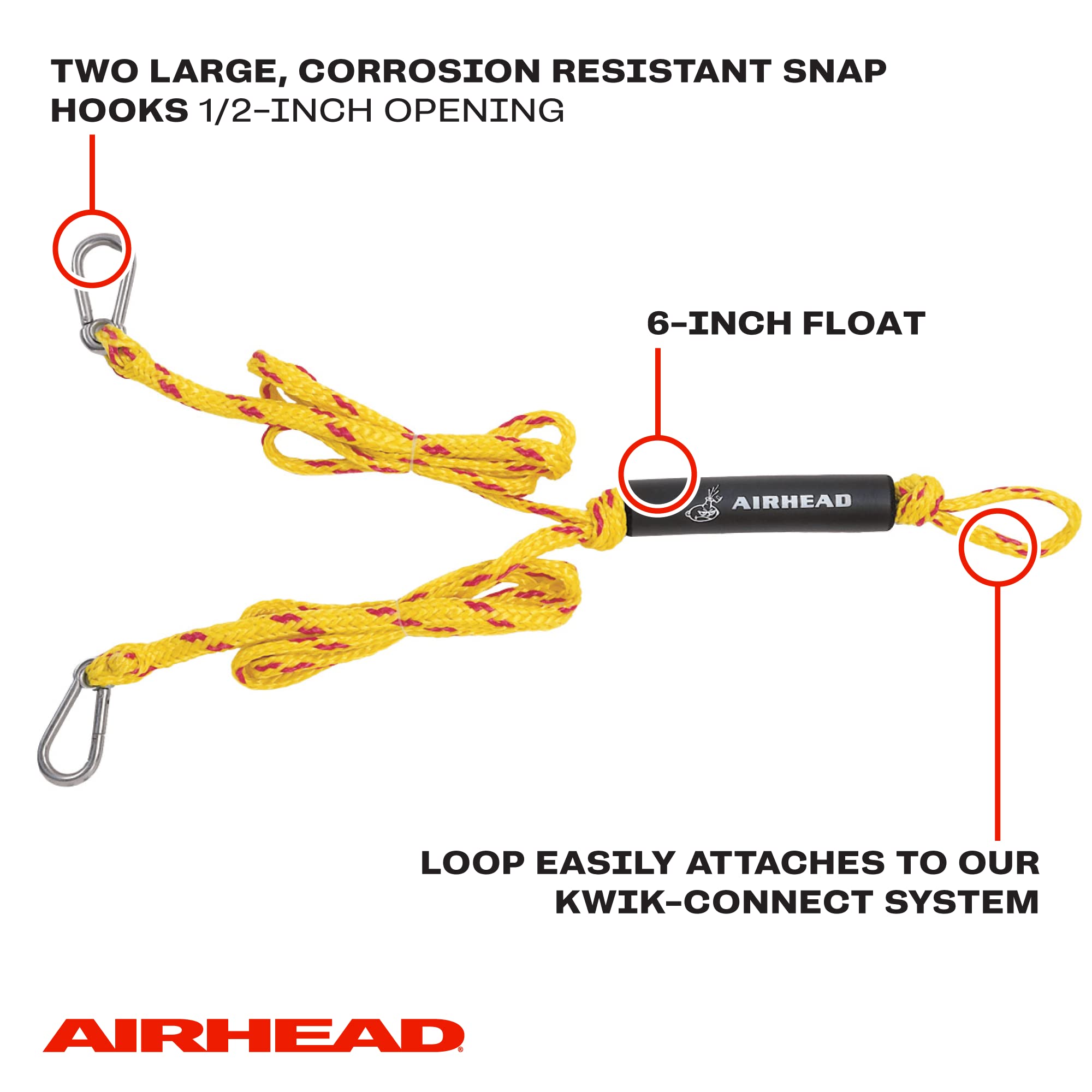 Tow Harness Airhead for 1 Rider Towable Tubes, Water Skis, Wakesurf Boards, Kneeboards and Wakeboards, 12-Feet