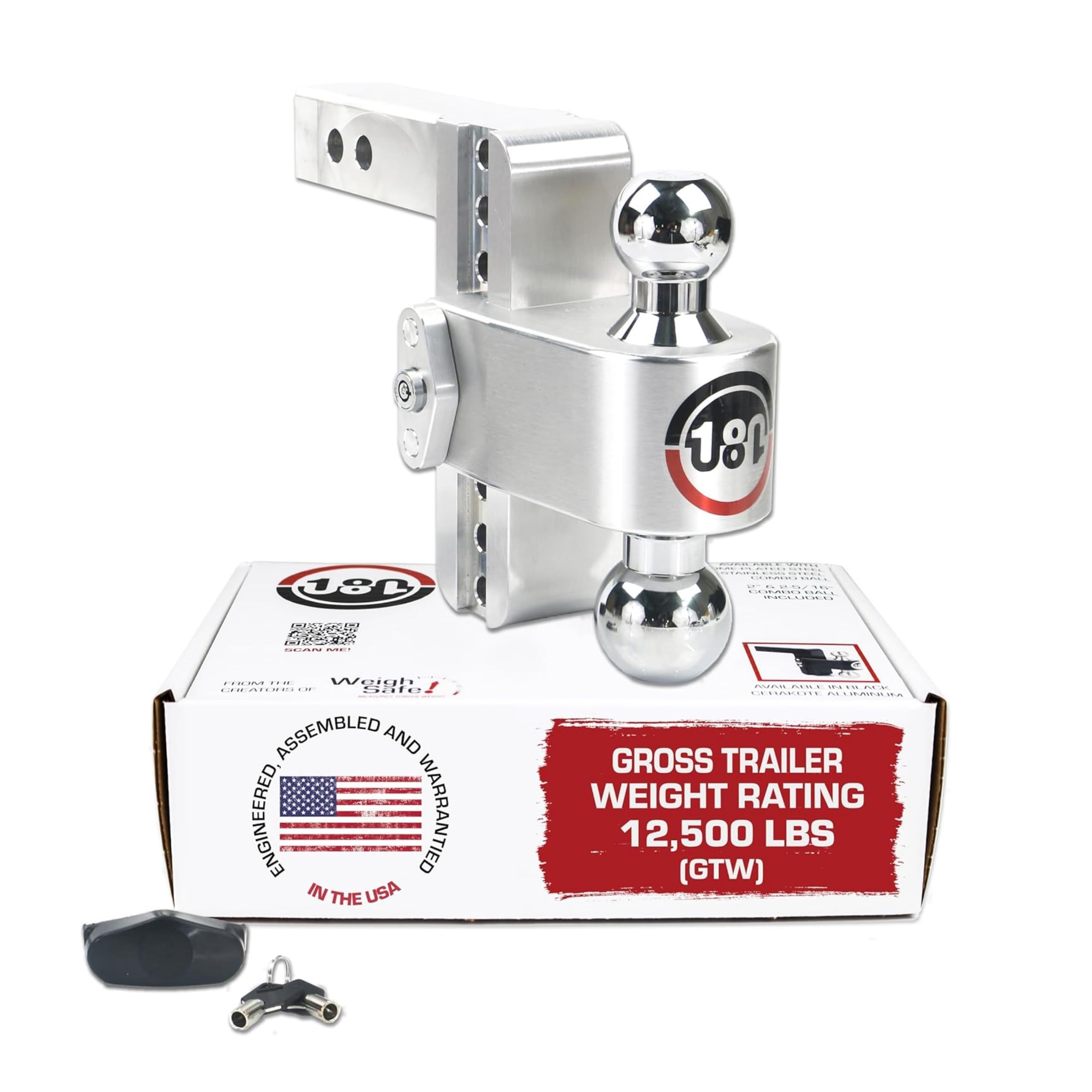 CTB6-2 180 HITCH Aluminum Adjustable 6" Drop & Chromed Steel Ball for 2" Receiver, 12,500 GTW
