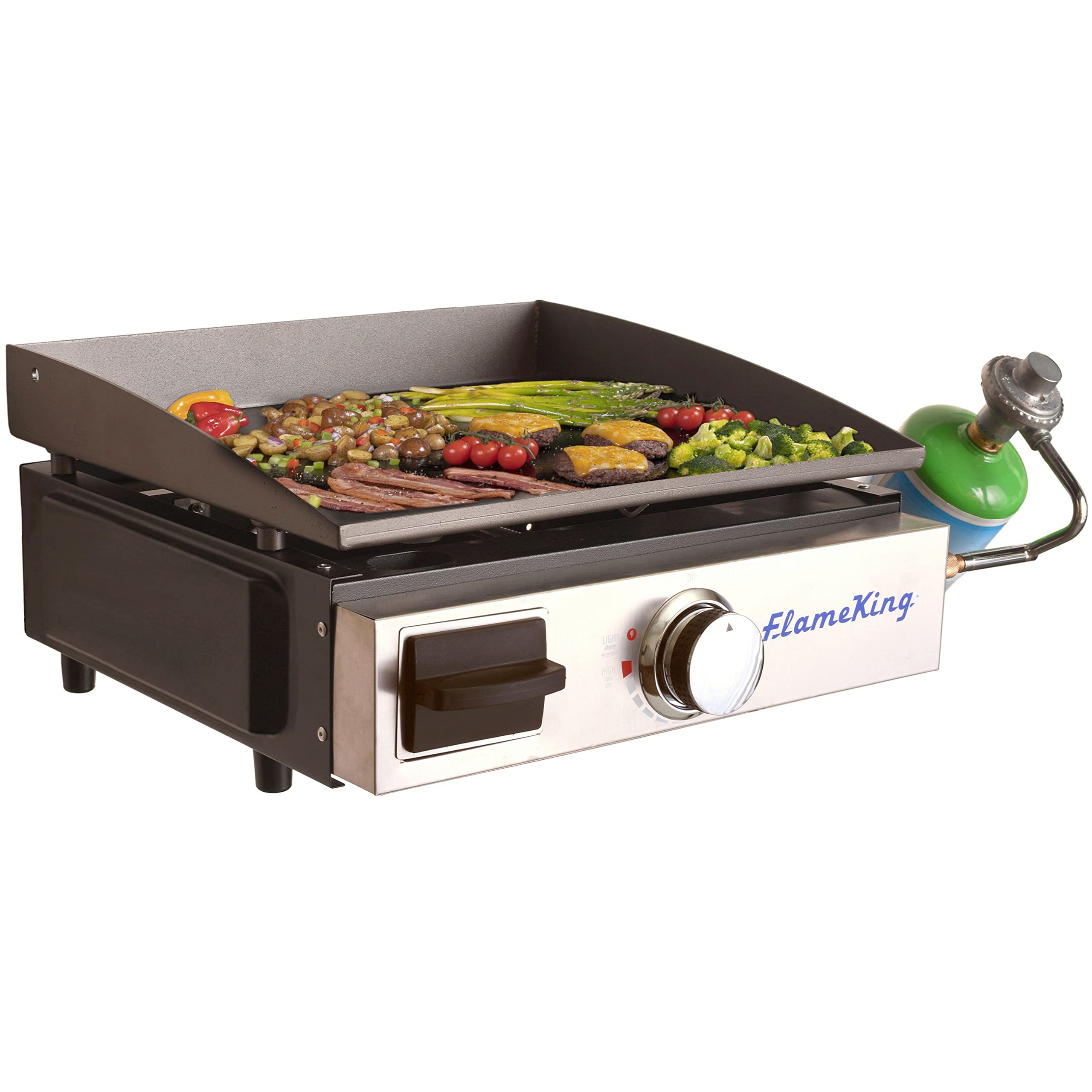 Flame King Portable Flat Top Propane Cast Iron Grill Griddle Tabletop for Outdoor Camping, Tailgating, Outdoor Cooking