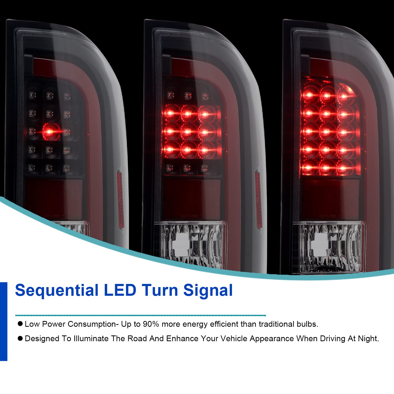 Spec-D Tuning Full Black LED Strip Tail Lights w/Red Sequential LED Bar Compatible with 2014-2021 Toyota Tundra, Left + Right Pair Assembly