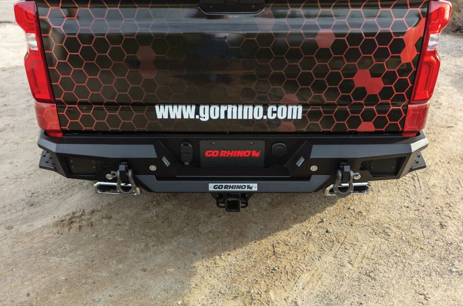 BR20 Go Rhino Rear Bumper | Mild Steel, Textured Black | 28176T | Fits 2019 - 2021 Chevrolet Silverado & GMC Sierra 1500; 2022 Chevrolet Silverado 1500 LTD & GMC Sierra 1500 Limited