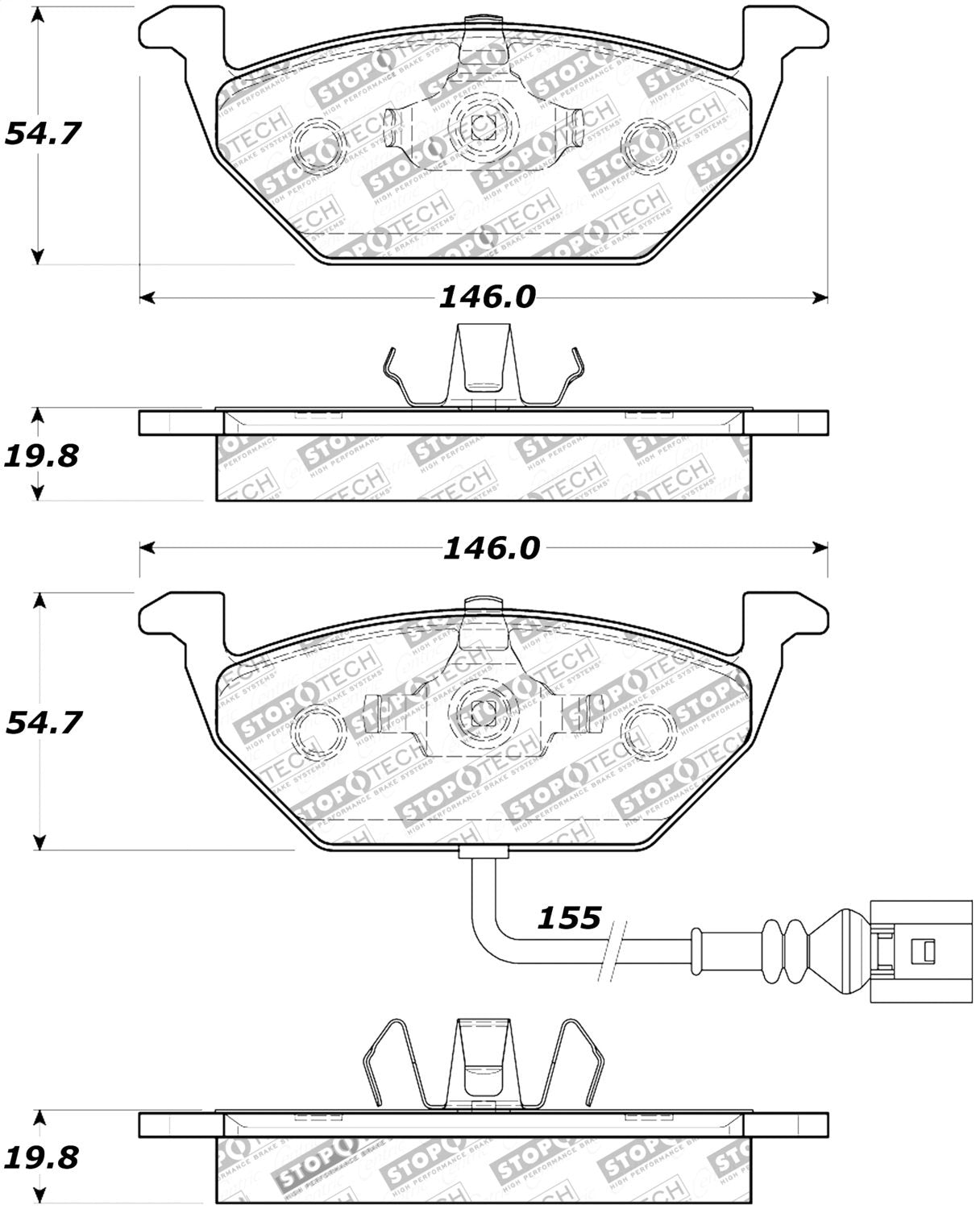 Front StopTech 308.07681 Brake Pads with Shims and Hardware Street