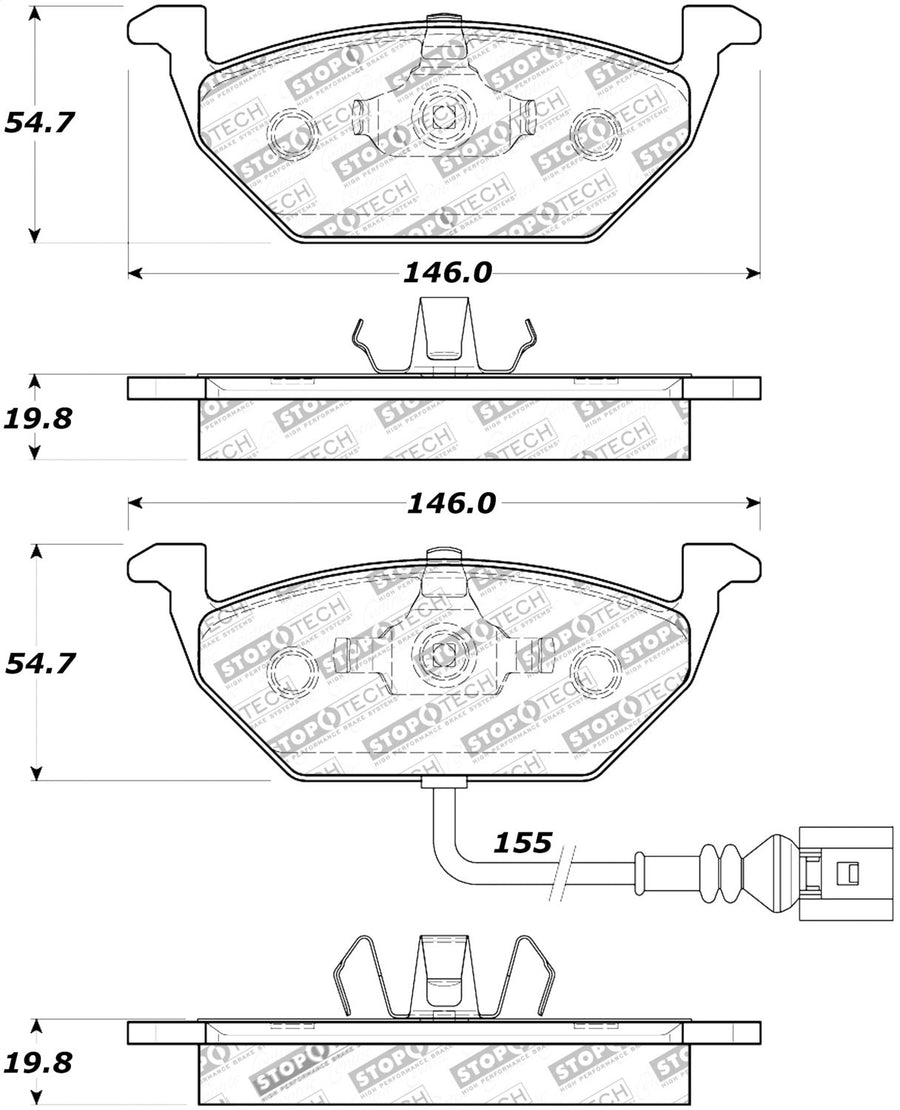 Front StopTech 308.07681 Brake Pads with Shims and Hardware Street
