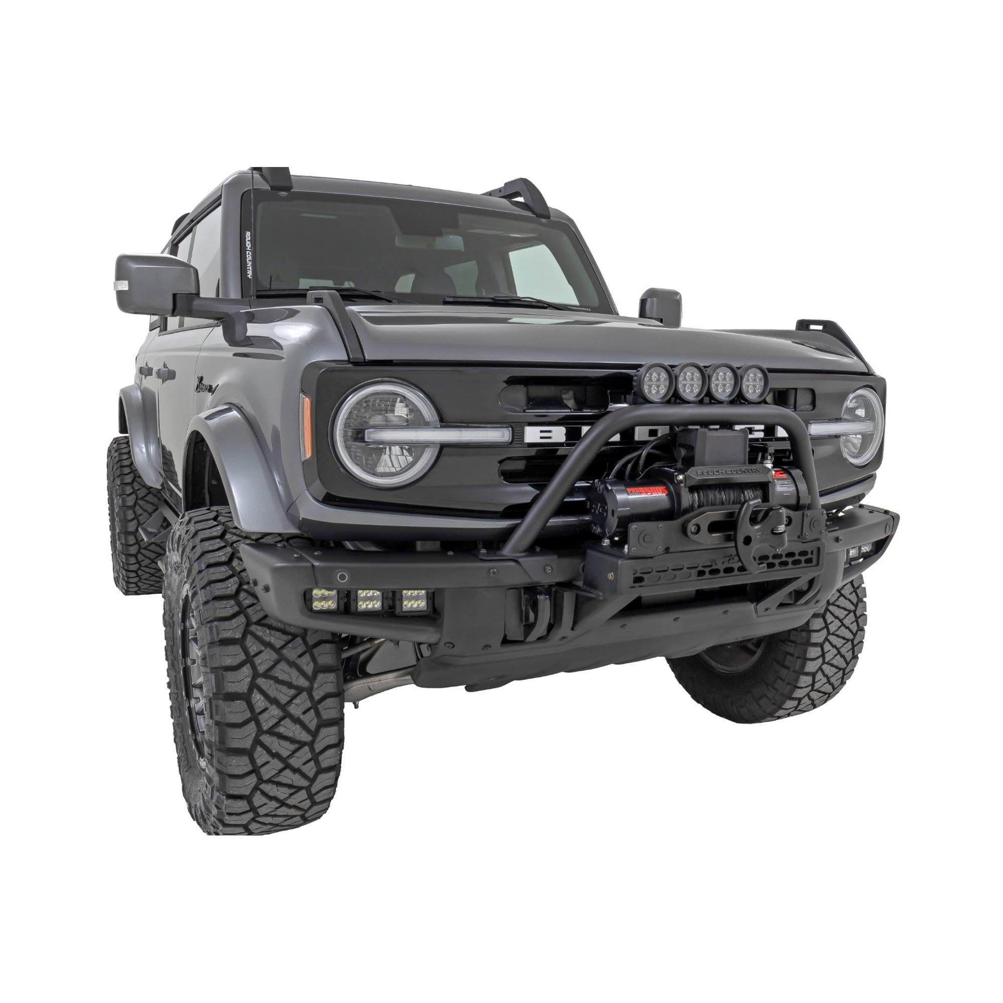 Rough Country Bull Bar Safari with Dual 3" Wide Angle LED Light for Ford Bronco (2021-2025) - 2" Tubular Bar with (2) 3-inch Wide-Beam LED Lights