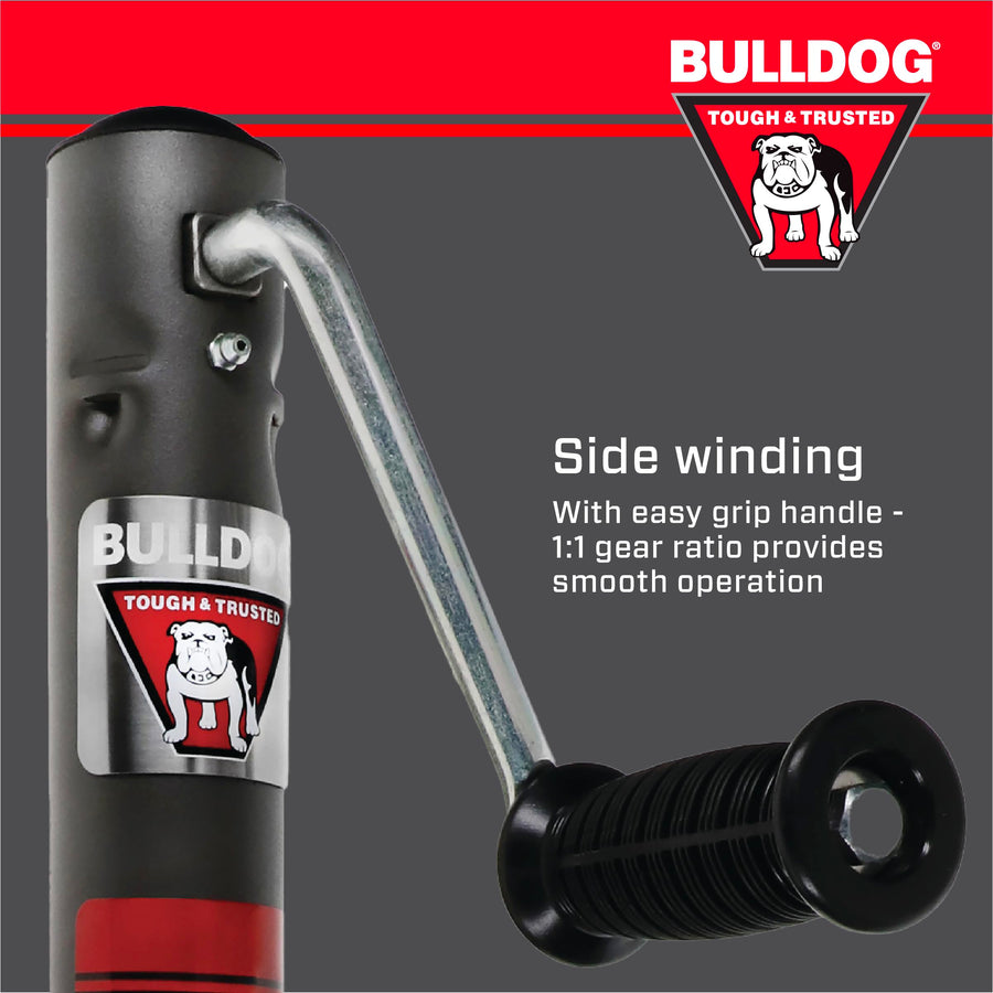 Round Bulldog 151444 Trailer Jack, Side Mount, 1,500 lbs. Lift Capacity, Sidewind, Bolt-On, 10 Inch Travel