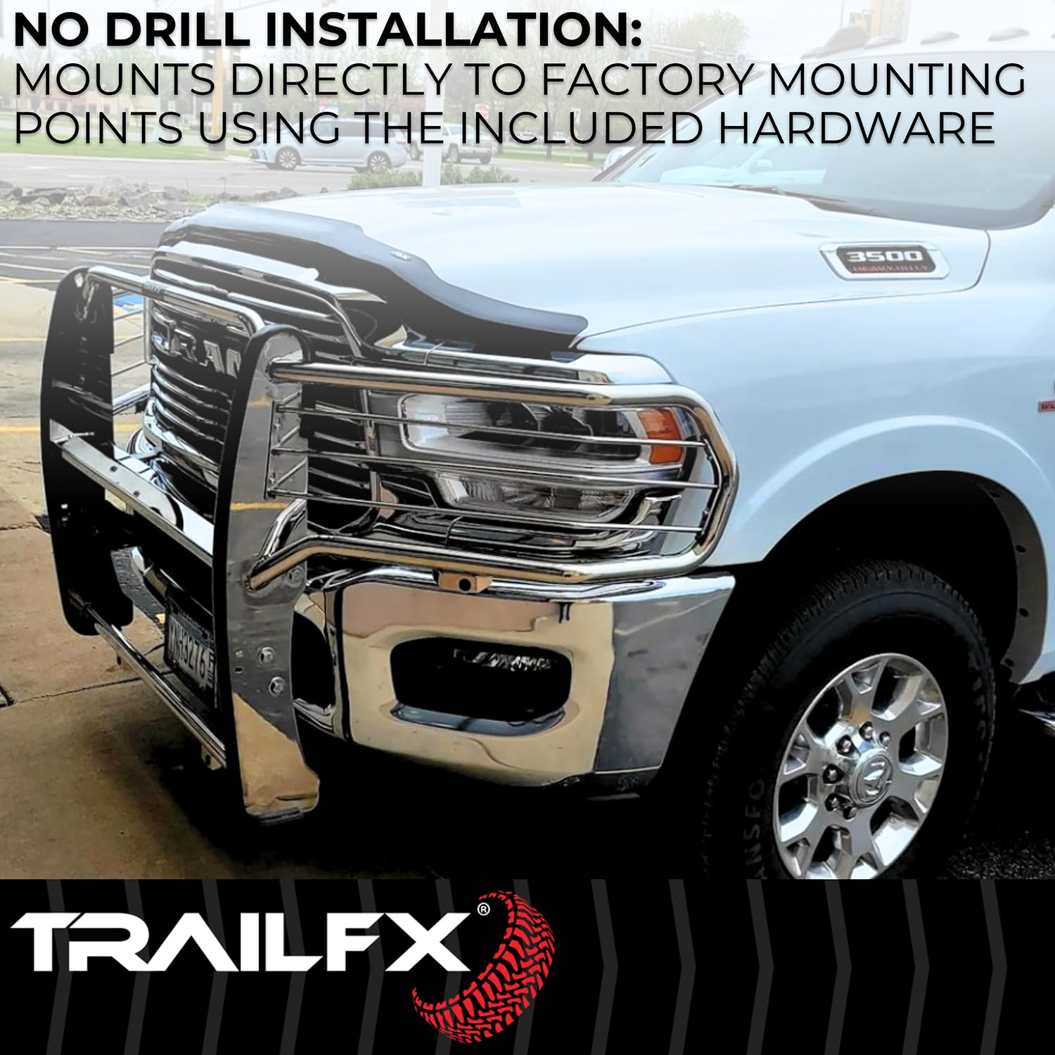 Grille Guard TrailFX E0047S, 1-Piece, Silver Polished, Stainless Steel, 1-1/2 Inch Diameter, with Brush Guard, Fits 2022-2025 Chevrolet Silverado 1500 (Tow Hooks Must Be Removed, If Equipped)
