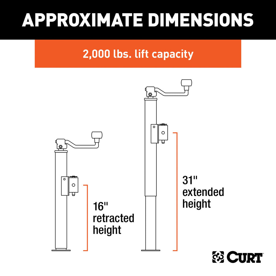 CURT Weld-On Pipe-Mount 28323 Swivel Trailer Jack, 2,000 lbs. 15 Inches Vertical Travel