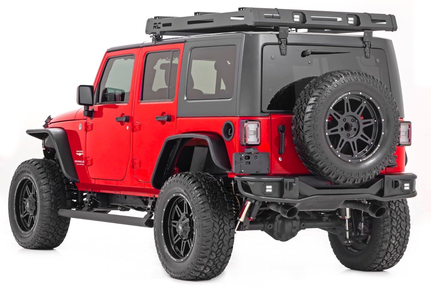 Rough Country Power Running Boards with LED Step Lights for JK Jeep Wrangler (2007-2018) - Dual Motor Electric Powerstep Board & Retractable Steps