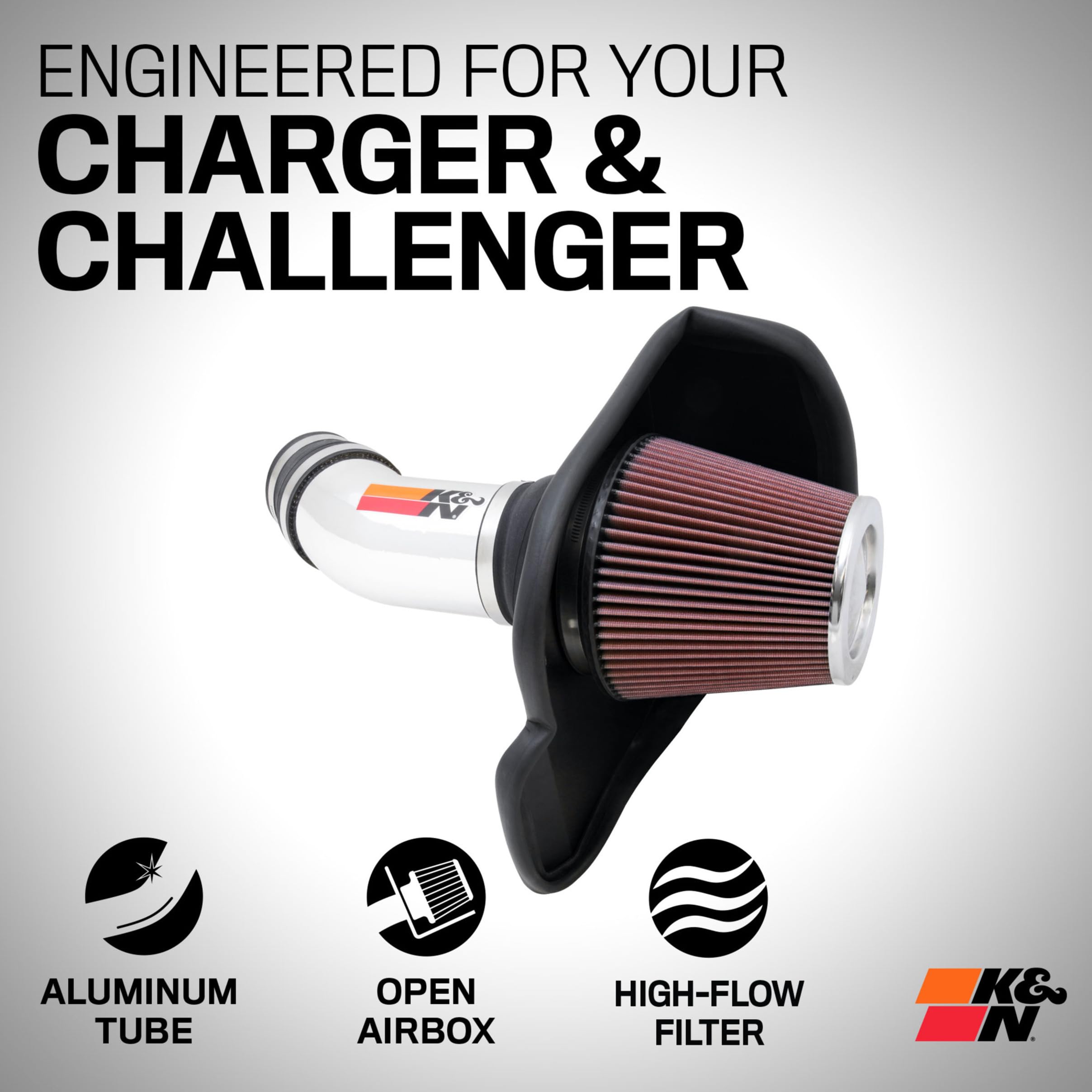 Cold Air Intake System K&N: High-Flow Air Filter, Increase Performance & Towing: Compatible with 2011-2023 Chrysler/Dodge: 300, Challenger, Charger, 69-2545TP