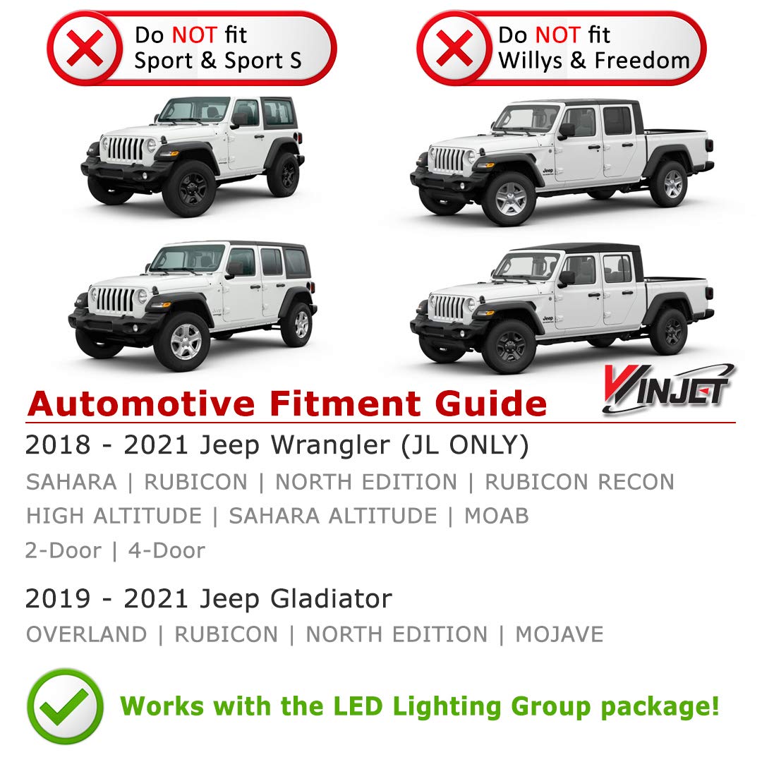 Fog Lights Winjet Compatible with [2018 2019 2020 Jeep Wrangler JL Gladiator JT] X-LED DRL Daytime Running Lights with Sequential Fender Turn Signal