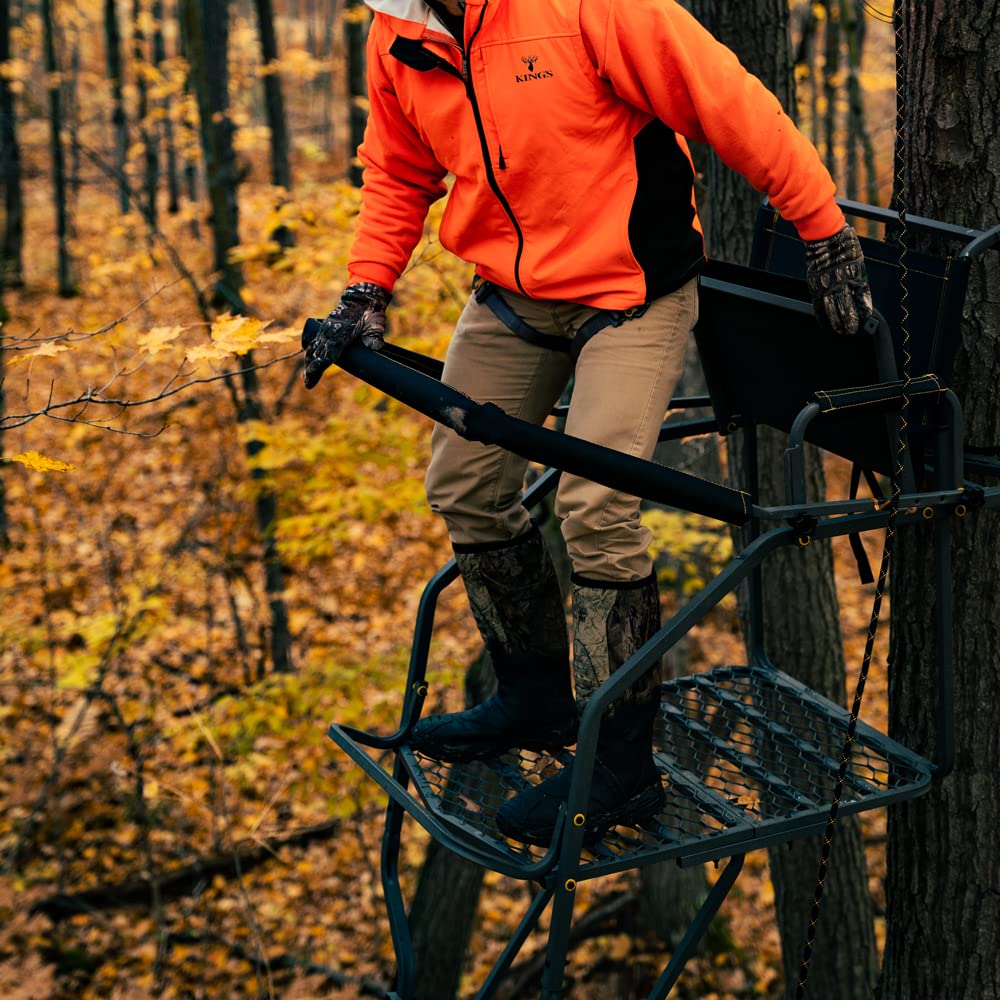Rivers Edge 1-Man Jumbo Jack Ladder Stand, RE658, 17’1” Height, Wide Flip-Up TearTuff Mesh Seat, Jumbo Platform, Flip-Out Footrest, 2-Way Adjustable Shooting Rail