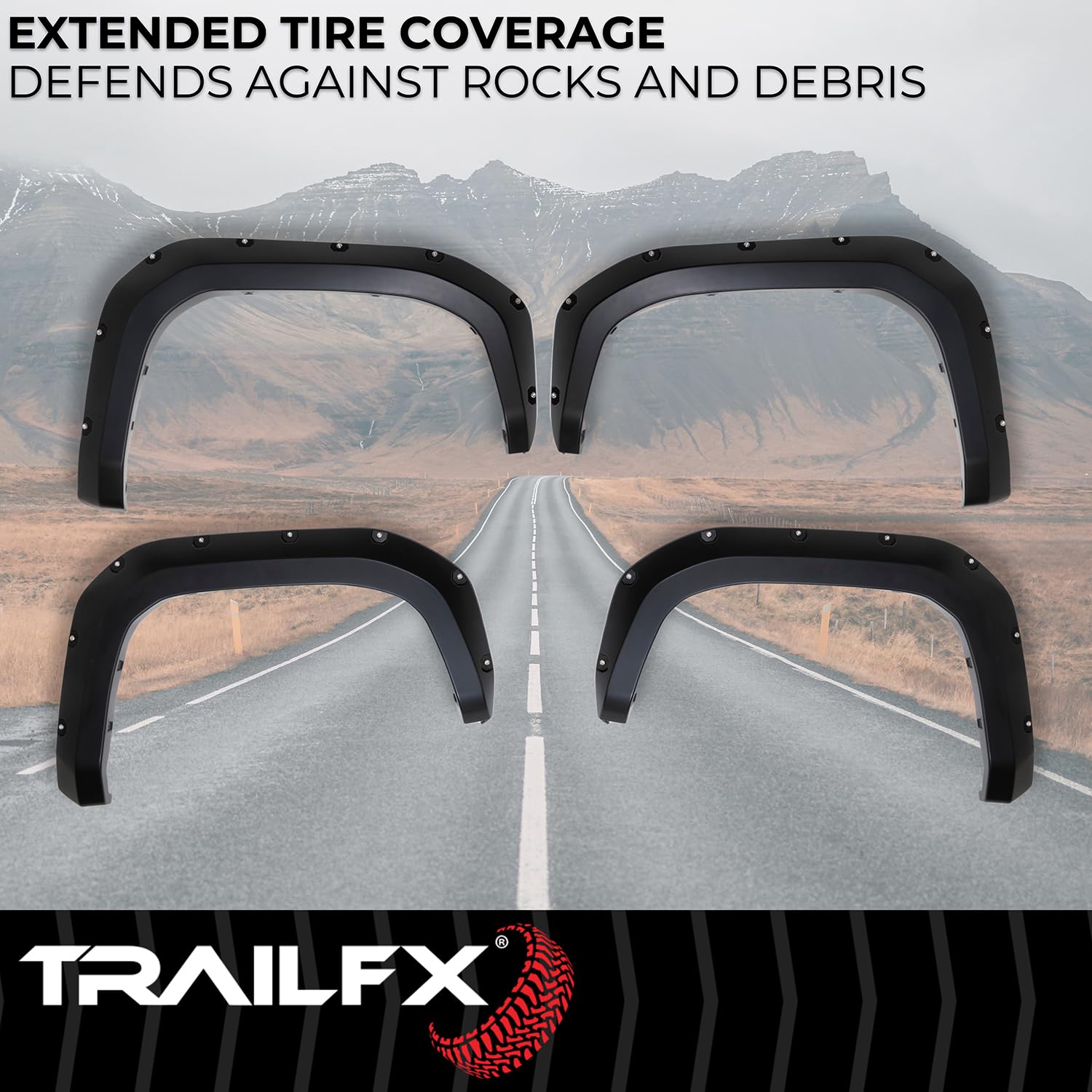 TrailFX Fender Flare 2.8 Inch TFT3005S, Pocket Style, 5.9 Inch Rear Tire Coverage, Black Smooth Paintable Finish, Set of 4, Fits 2024-2026 Toyota Tacoma