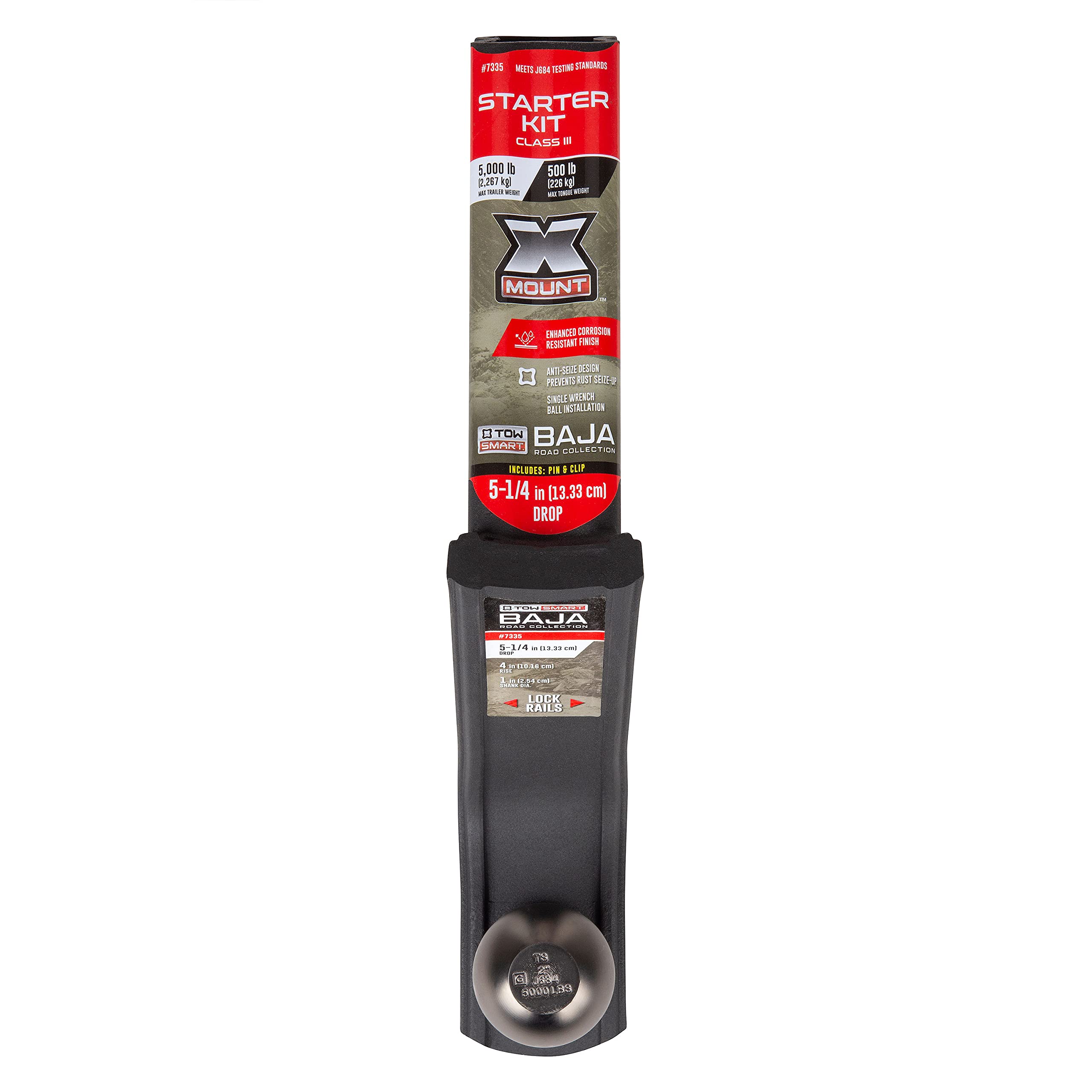 Baja Collection - 5,000 lb. Class III X-Mount Starter Kit with 5-1/4 in. Drop x 4 in. Rise x 1 in. Shank Trailer Hitch Ball Mount, 2 in. Ball, 5/8 in. Hitch Pin
