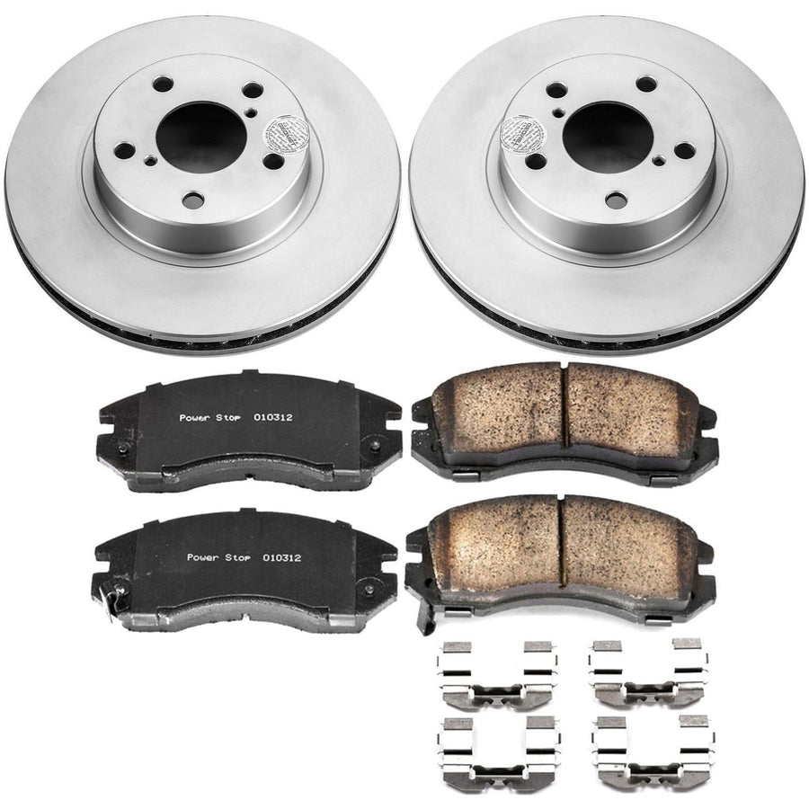 Power Stop Coated Brake Rotor CRK443 and Ceramic Brake Pads- Front For Subaru Impreza 1993-1996, Subaru Legacy 1990-1996 [Model Specific]