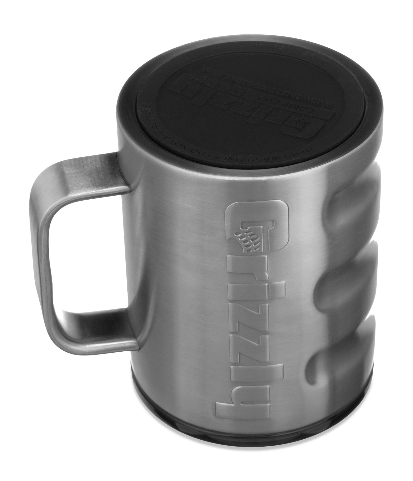 Camp Cup Grizzly Grip 11 oz | Stainless Steel |Vacuum Insulated with TwistTop Lid | Mug For Beach Camping Coffee Hiking Fishing Hunting Tea | Brushed