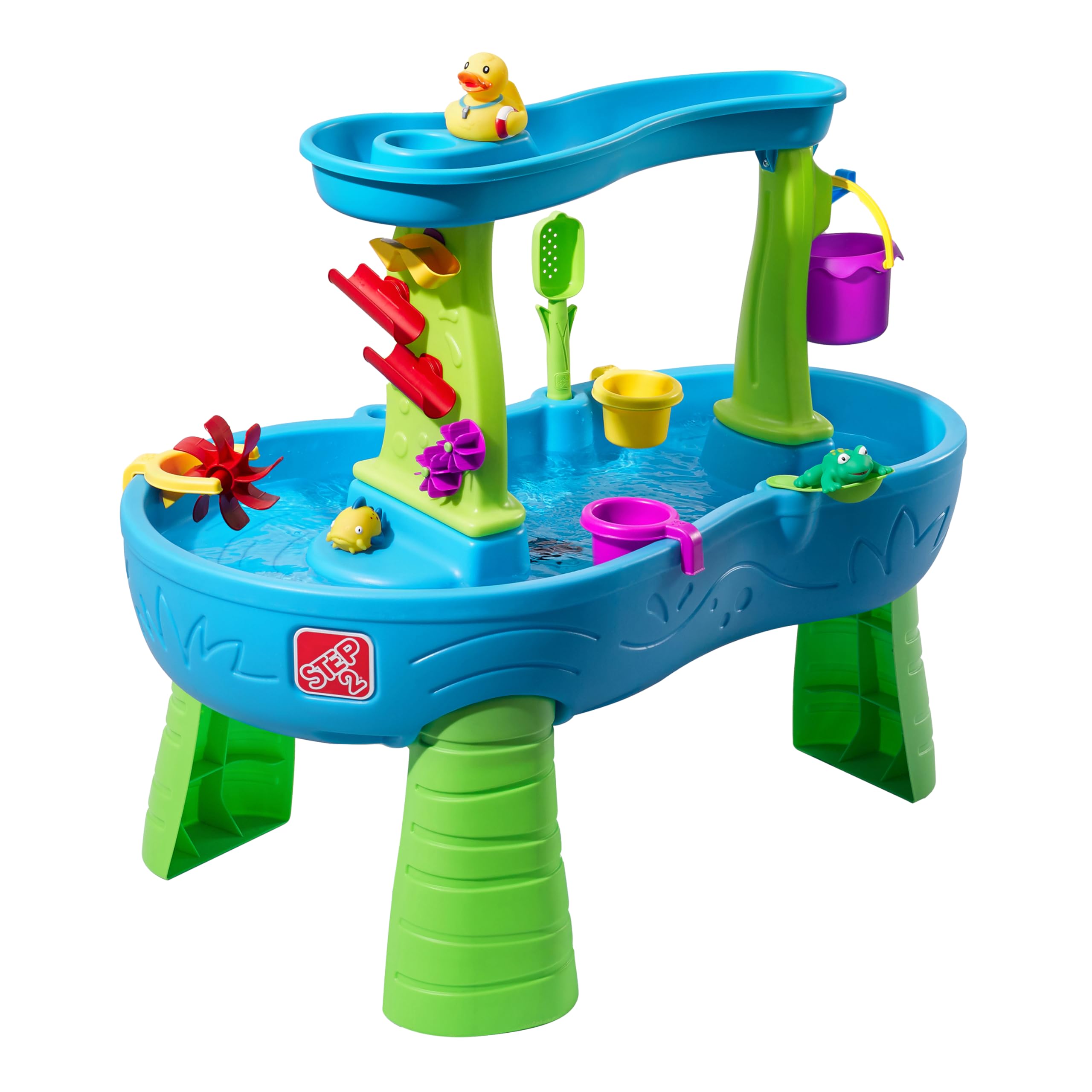 Step2 Splash Pond Rain Showers Water Table, Kids Water and Sand Activity Sensory Playset, Summer Outdoor Toys, 13 Piece Water Toy Accessories, For Toddlers 1.5+ Years Old, Blue & Green