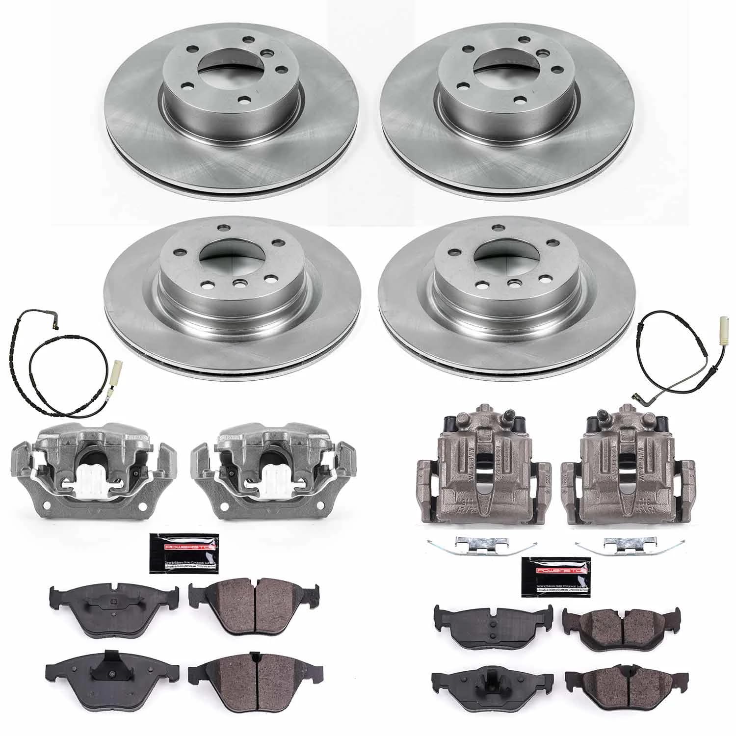 Power Stop KCOE4107 Replacement Autospeciality Front and Rear Caliper Kit- OE Rotors, Ceramic Brake Pads, Calipers For BMW 328i 2008-2010 [Model Specific]