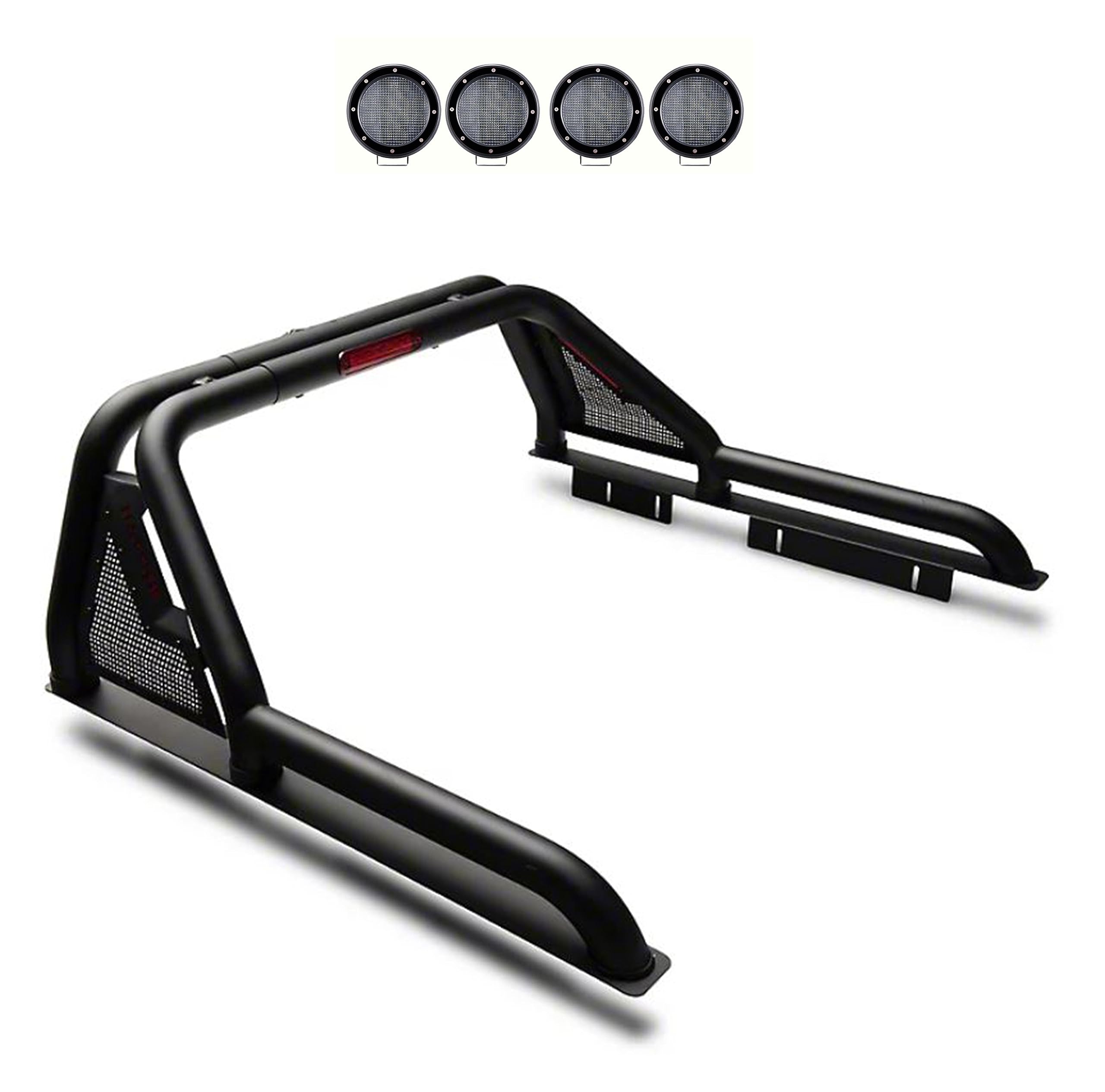Gladiator Roll Bar Black Horse Incl. Set of 5.3" Dia.Led Lights w/Black Trim Ring Modular Black Compatible with 2015-2024 GMC Canyon|2015-2024 Chevrolet Colorado|2015-2024 Toyota Tacoma-GLRB-03B-PLFB