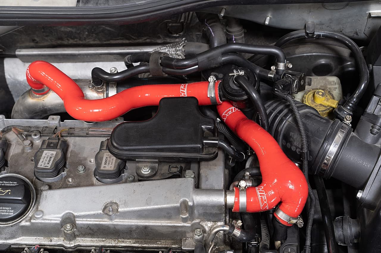 HPS Performance Silicone Red Breather Hose Kit Compatible for 2003-2006 Volkswagen Golf MK4 2004-2005 Jetta 2003-2006 Audi TT 1.8T Turbo Late AWP Engine, 57-1934-RED