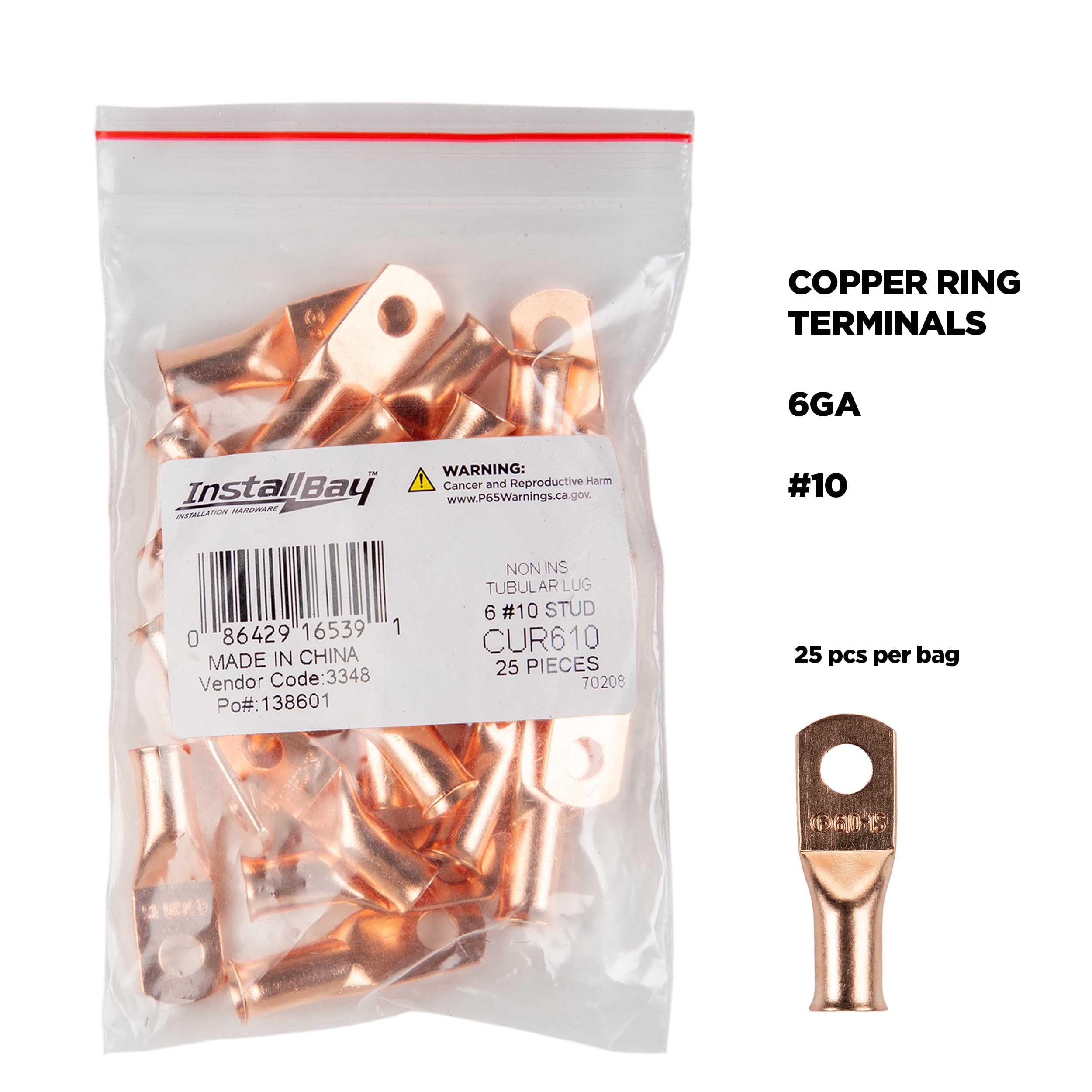 Copper Install Bay Uninsulated Ring Terminal 6 Gauge #10