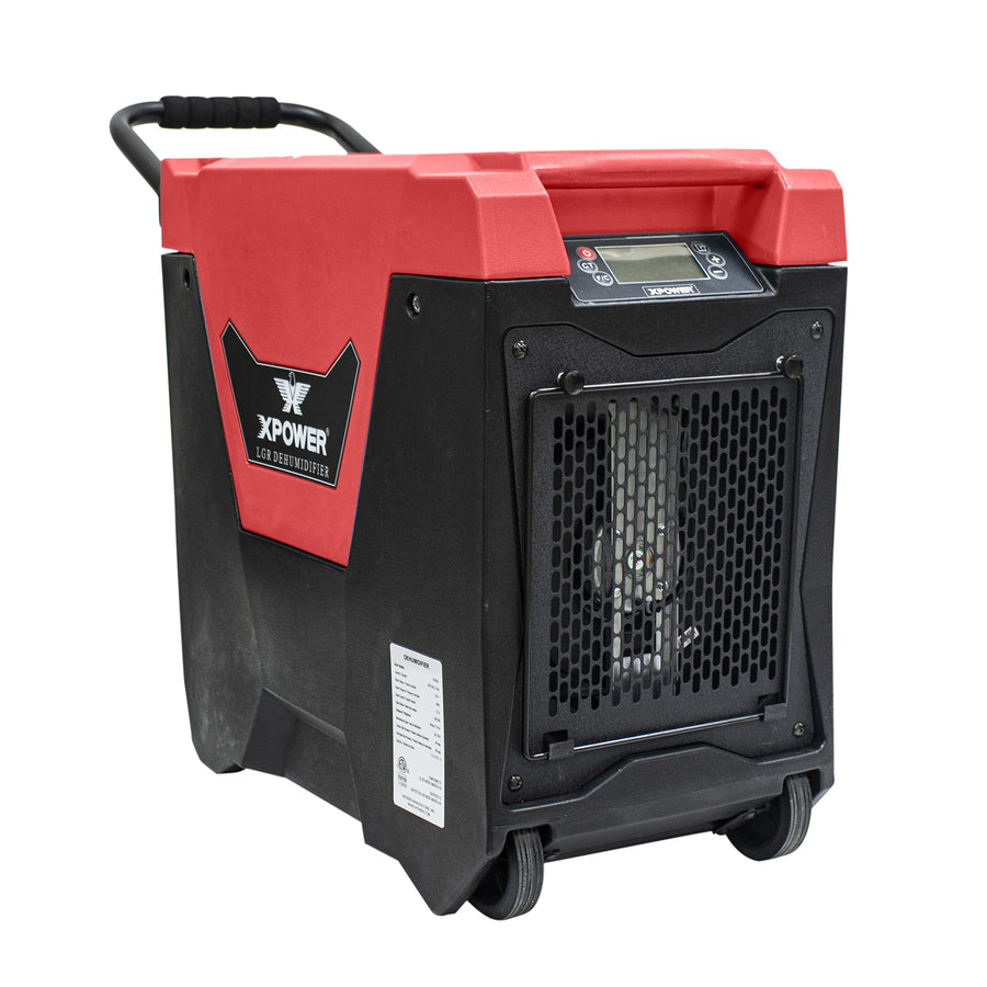 XD-85L2 XPOWER 145-Pint LGR Commercial Dehumidifier with Automatic Purge Pump, Drainage Hose, Handle and Wheels for Water Damage Restoration, Clean-up Flood, Basement, Mold, Mildew (Red)