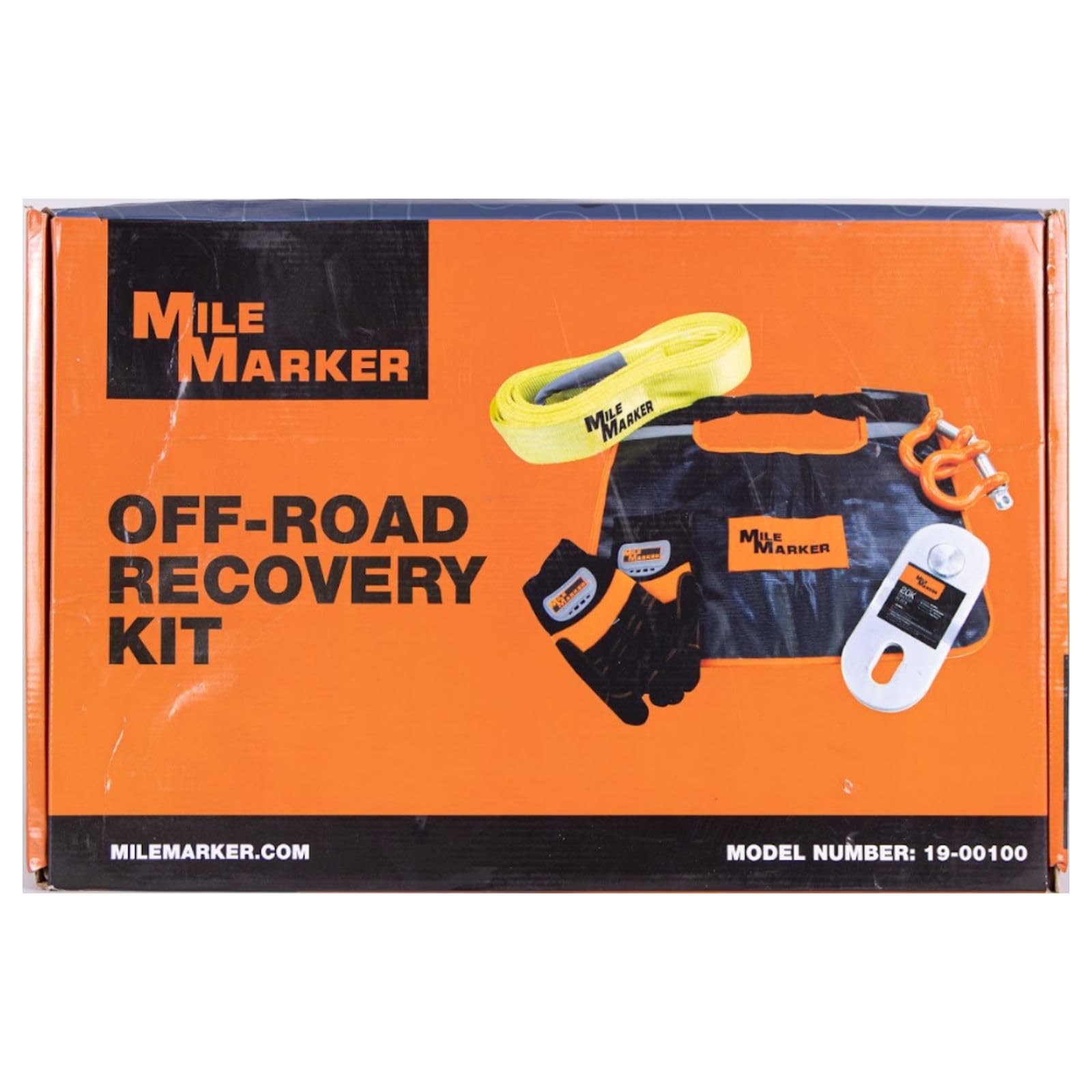 Off Road Recovery Kit Mile Marker 19-00100 - Includes Winch Dampener Bag, 15' Recovery Strap, 1 Pair of Large Gloves, 30K Snatch Block with Grease Fitting & 2 3/4" Powder Coated Shackles