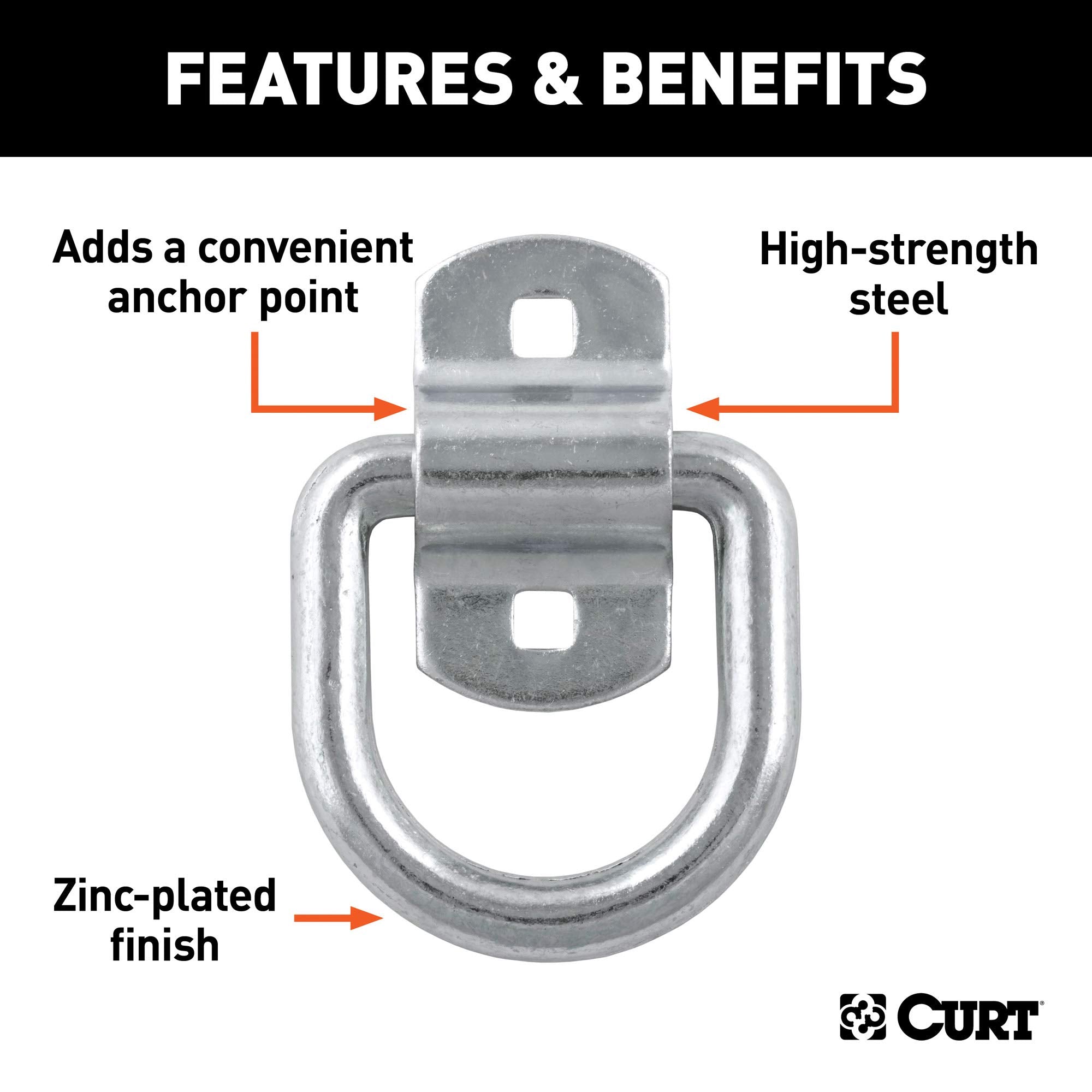CURT 3 x 3-Inch Surface-Mounted Trailer D-Ring Tie Down Anchor, 11,000 lbs Break Strength 83742