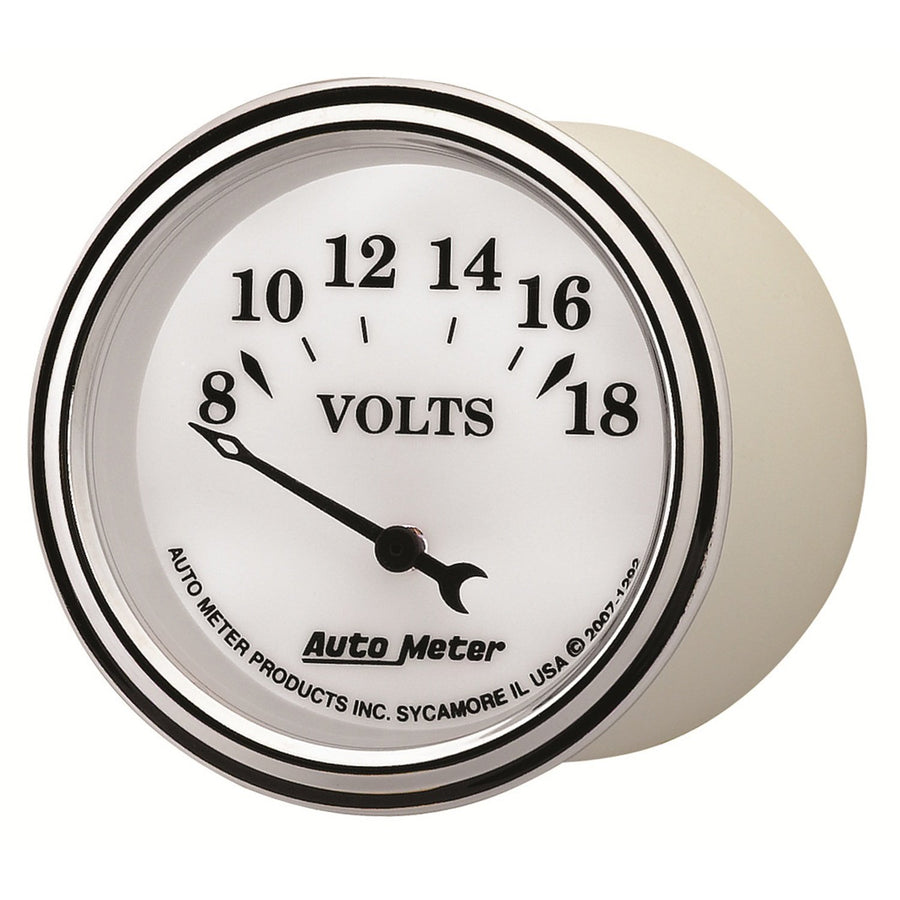 Auto Meter 1292 White II Old Tyme 2-1/16" 8-18 Volt Short Sweep Electric Voltmeter Gauge