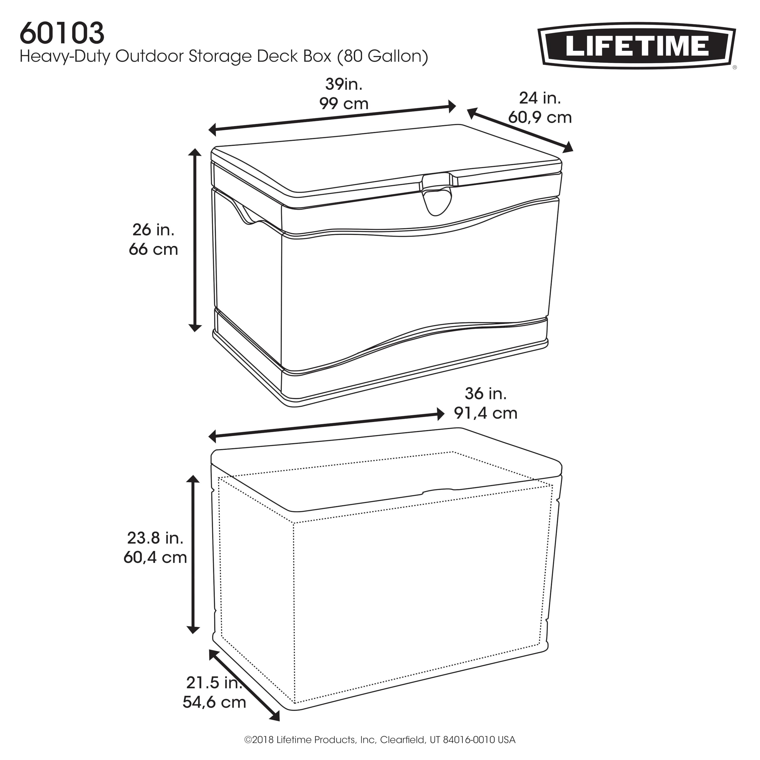 60103 LIFETIME Deck Storage Box, 80 Gallon, Desert Sand/Brown