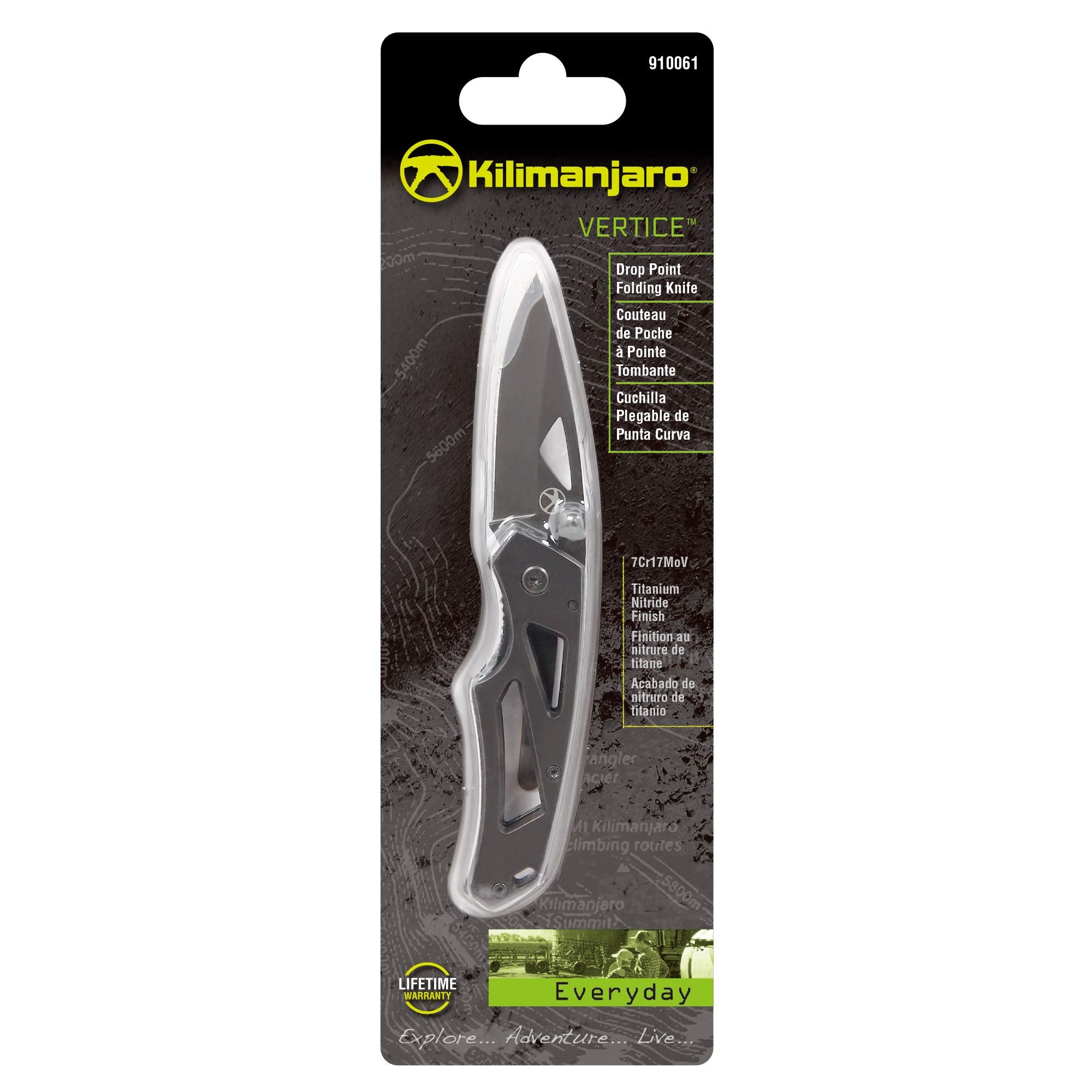 Kilimanjaro 6-Inch Vertice Folding Knife – 2.6" Drop Point 7Cr17MoV Stainless Steel Blade, Titanium Nitride Finish, Dual Thumb Stud, Liner Lock – 910061