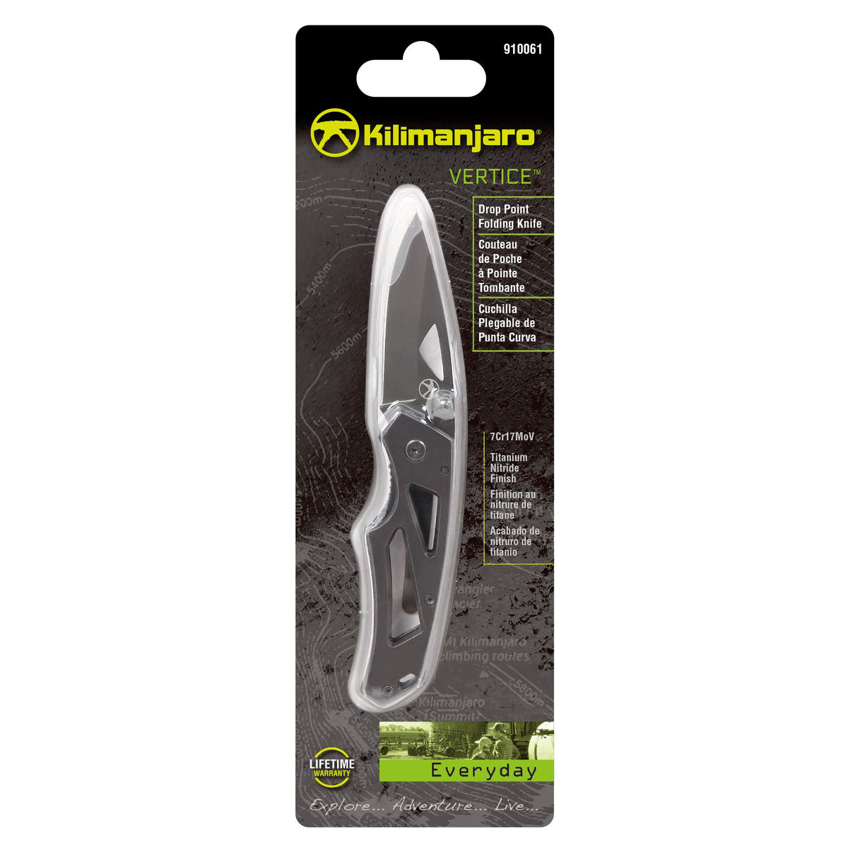 Kilimanjaro 6-Inch Vertice Folding Knife – 2.6" Drop Point 7Cr17MoV Stainless Steel Blade, Titanium Nitride Finish, Dual Thumb Stud, Liner Lock – 910061
