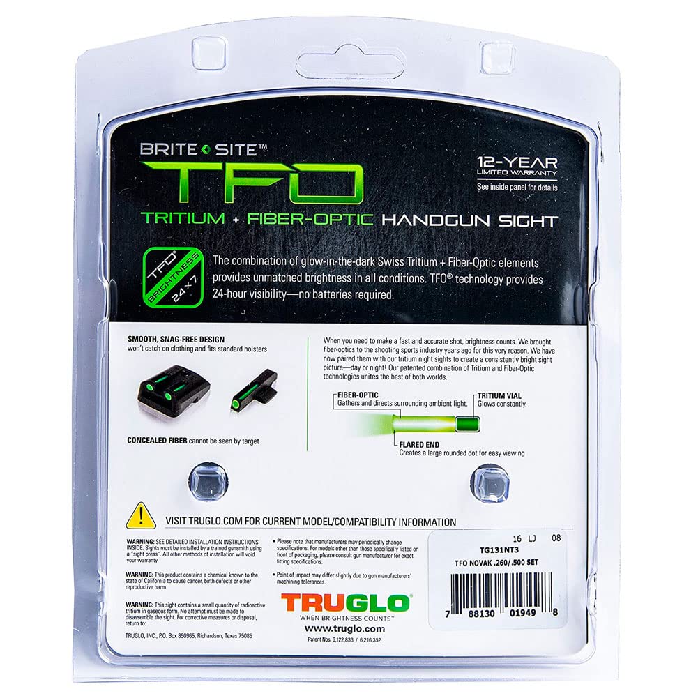 TFO TRUGLO Handgun Sight Set - Fits Novak LoMount Cut .260/.500