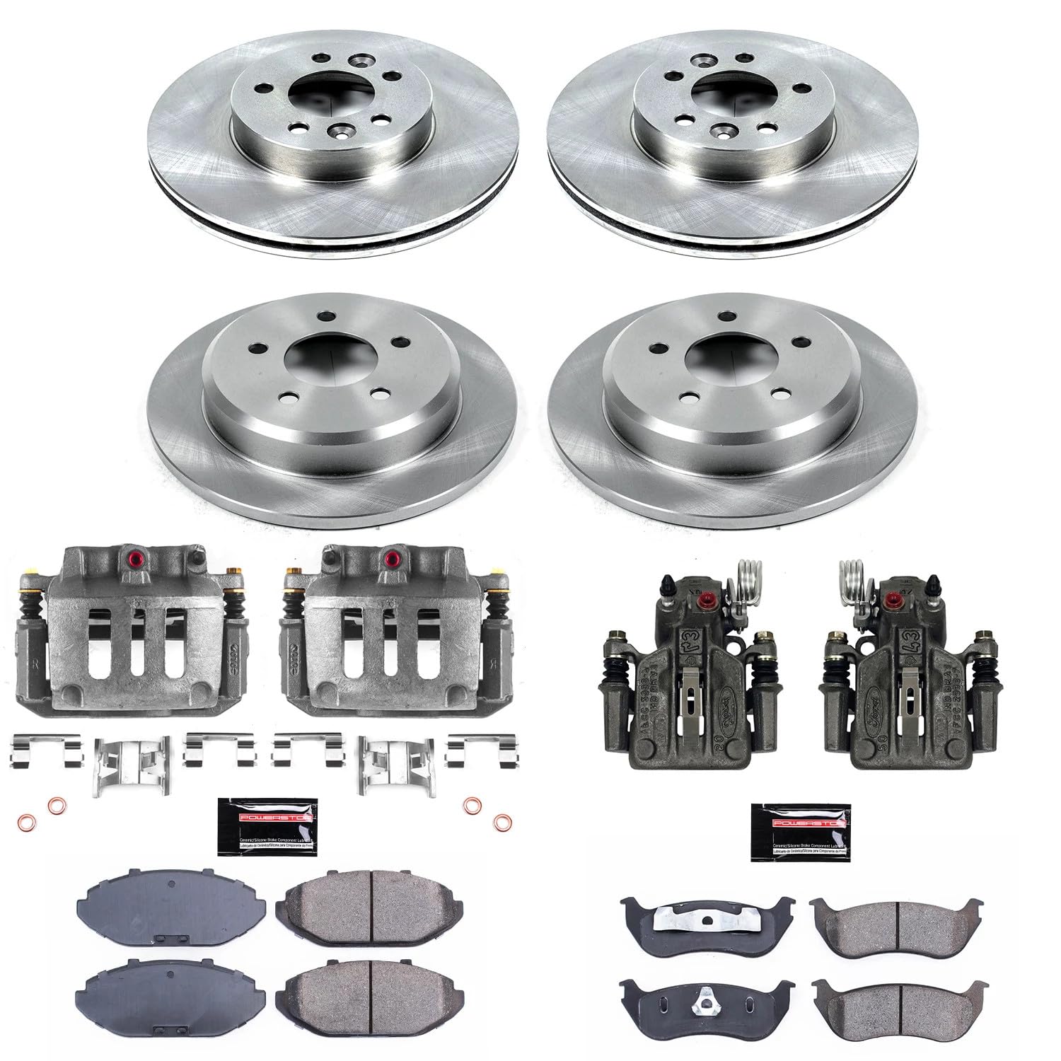 Power Stop Autospecialty Front & Rear Caliper Brake Kit- Brake Rotors, Brake Pads and Ceramic Brake Calipers