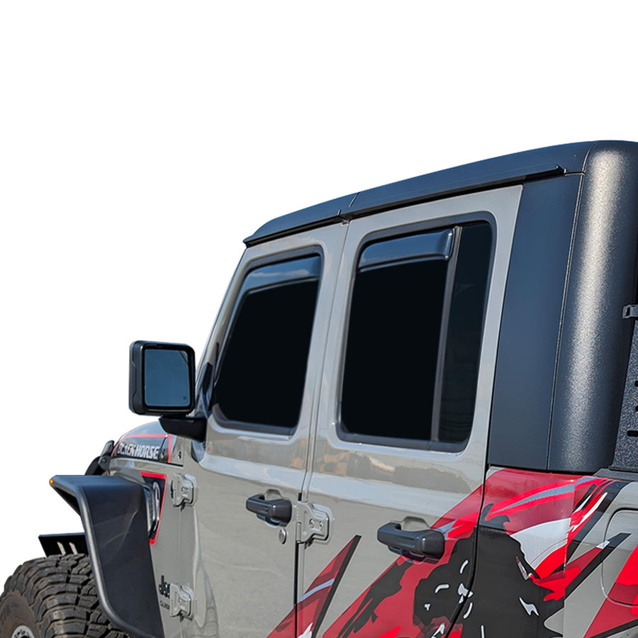 Off Road Black Horse [BHOR in Channel Rain Guards/Wind Deflectors Compatible with 2018-2024 Jeep Wrangler Smoke 4 PCs - 1494811IN