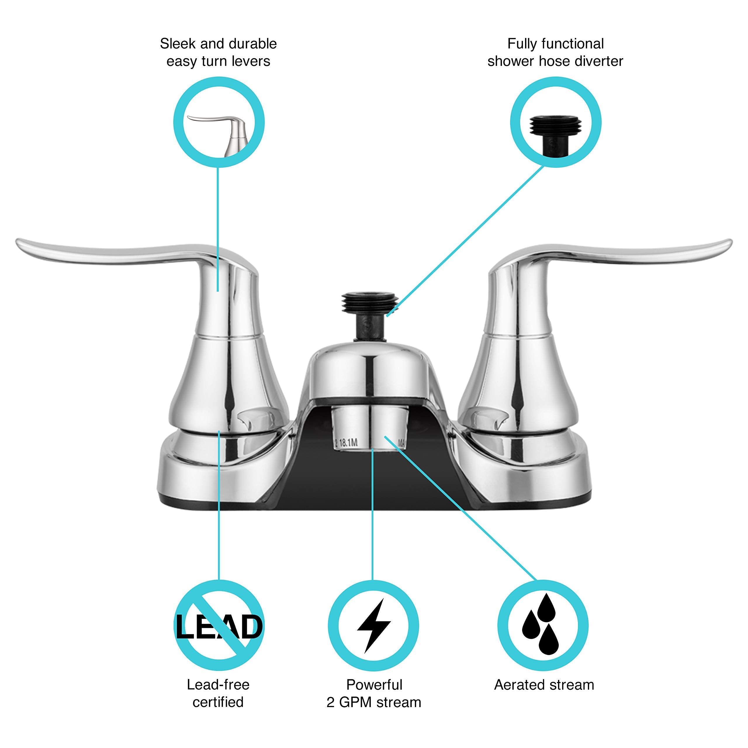 Dura Faucet RV Bathroom Faucet DF-PL720LH-CP with Winged Levers and Shower Hose Diverter (Chrome)