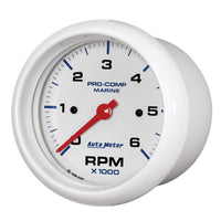 AutoMeter Gauge, Auto METER Tachometer, 3 3/8", 6K RPM, Marine White (200752)