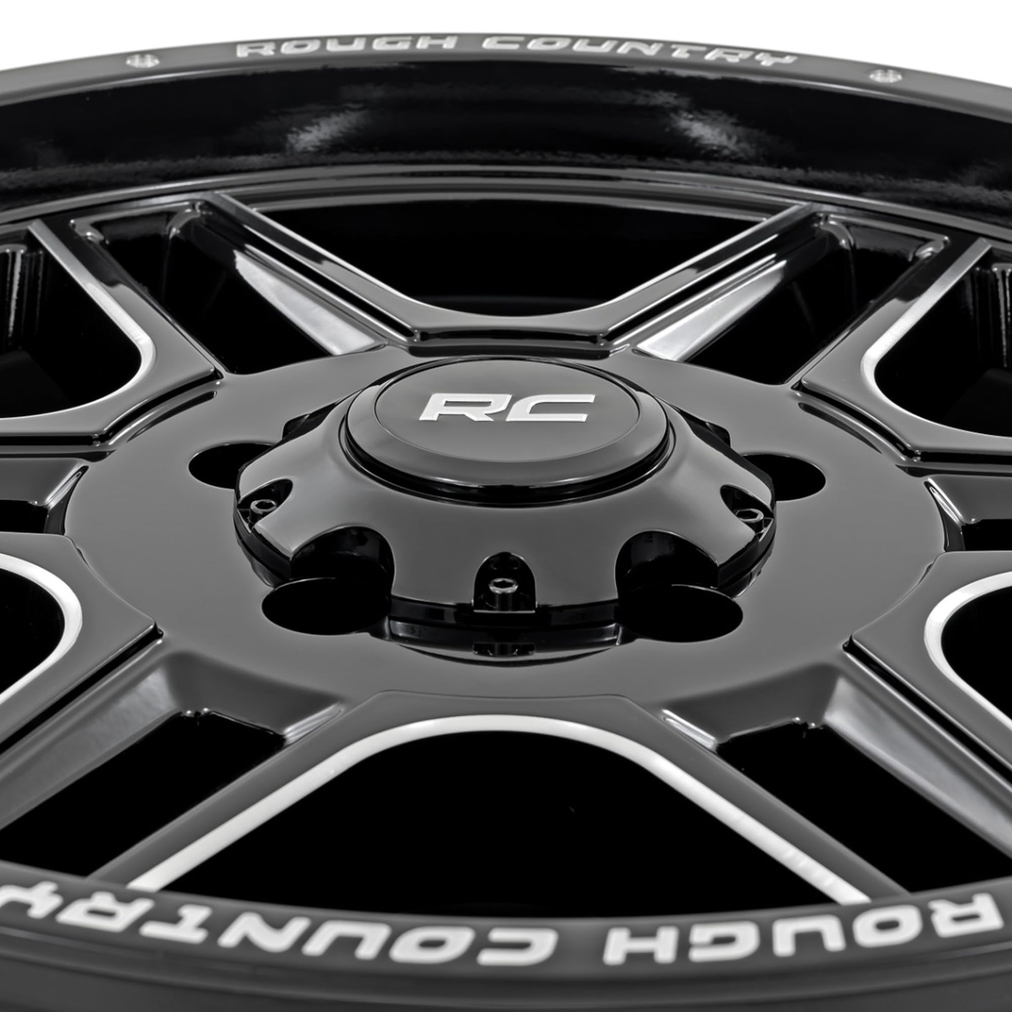 92 Series Rough Country Wheel - 18x9, 6x5.5 Bolt Pattern, +0mm Offset, Single-Piece Aluminum, Gloss Black with Milled Accents