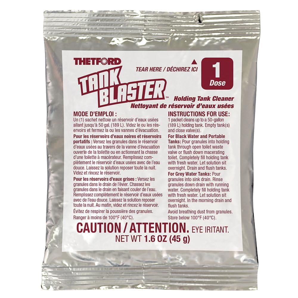 Thetford Tank Blaster - Cleaner Level Sensor - Black & Grey Waste Water Holding Tanks & Portable Tanks Cleaner - 4 x 1.6 oz Packets 96527,White