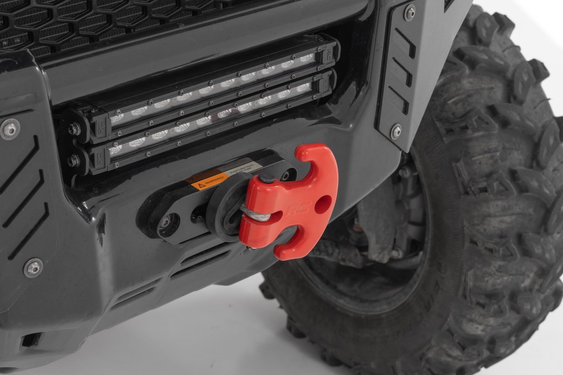 Multi-Function Rough Country Winch Cleat with Rubber Isolator - 12,000 LB Forged Aluminum Recovery Hook for ATV/UTV, Works with Synthetic Rope & Steel Cable, Red