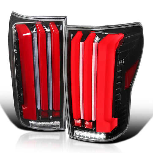 Full LED Sequential Tail Lights SPEC-D TUNING w/Red LED Light Bars and Startup Animation Compatible with 2007-2013 Toyota Tundra, Left + Right Pair Assembly