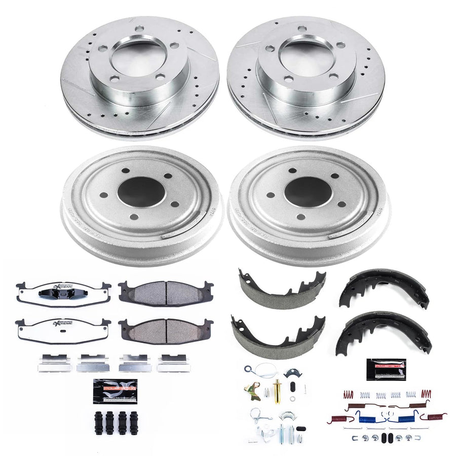 Power Stop K15093DK-36 Z36 Truck & Tow Front and Rear Brake Kit, Carbon Fiber Ceramic Brake Pads and Drilled/Slotted Brake Drums For Ford F-150 1994-1996 [Model Specific]