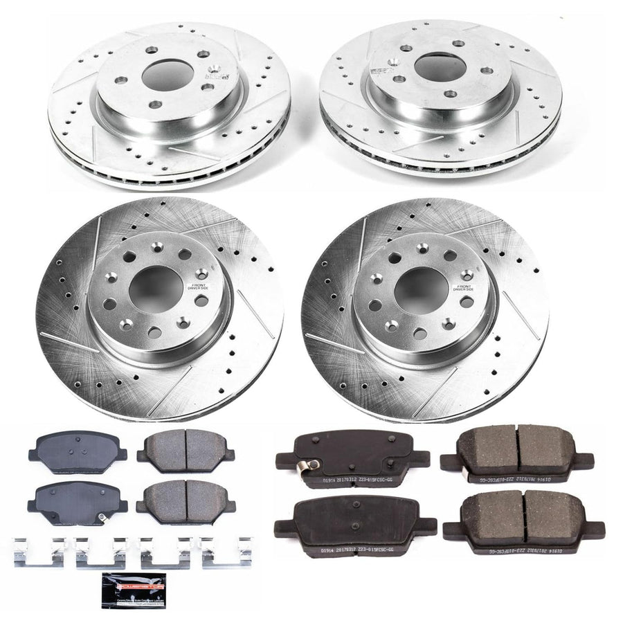 Power Stop K7296 Z23 Carbon Fiber Brake Pads Front and Rear with Drilled & Slotted Brake Rotors Kit For Chevrolet Camaro 2016-2021 [Model Specific]