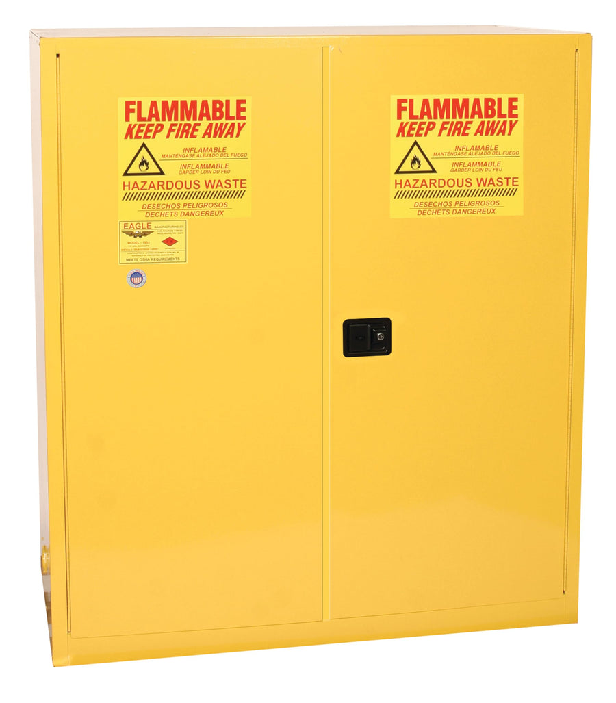 110 Gallon Eagle Haz-Mat Safety Cabinet, Two Drum Vertical, 1 Shelf, 2 Door Manual Close, Yellow, HAZ1955X