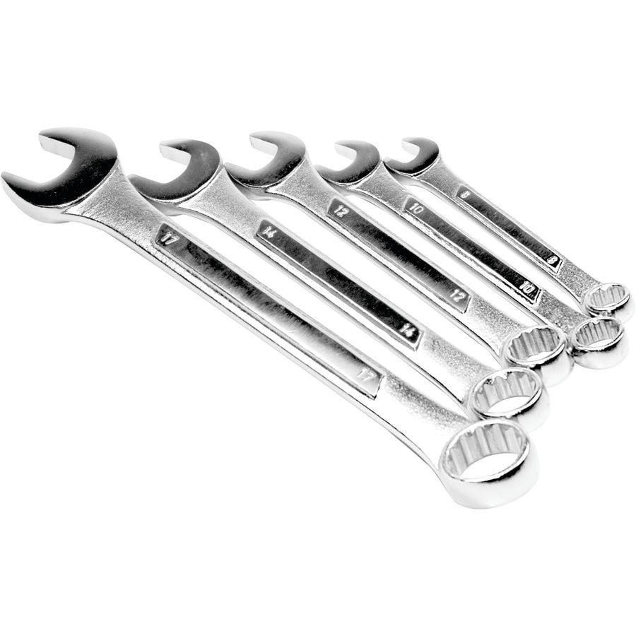Wrench Set Performance Tool W15MP Heat Treated Alloy Steel Raised Panel Metric Combination - Includes Sizes 8mm, 10mm, 12mm, 14mm, and 17mm