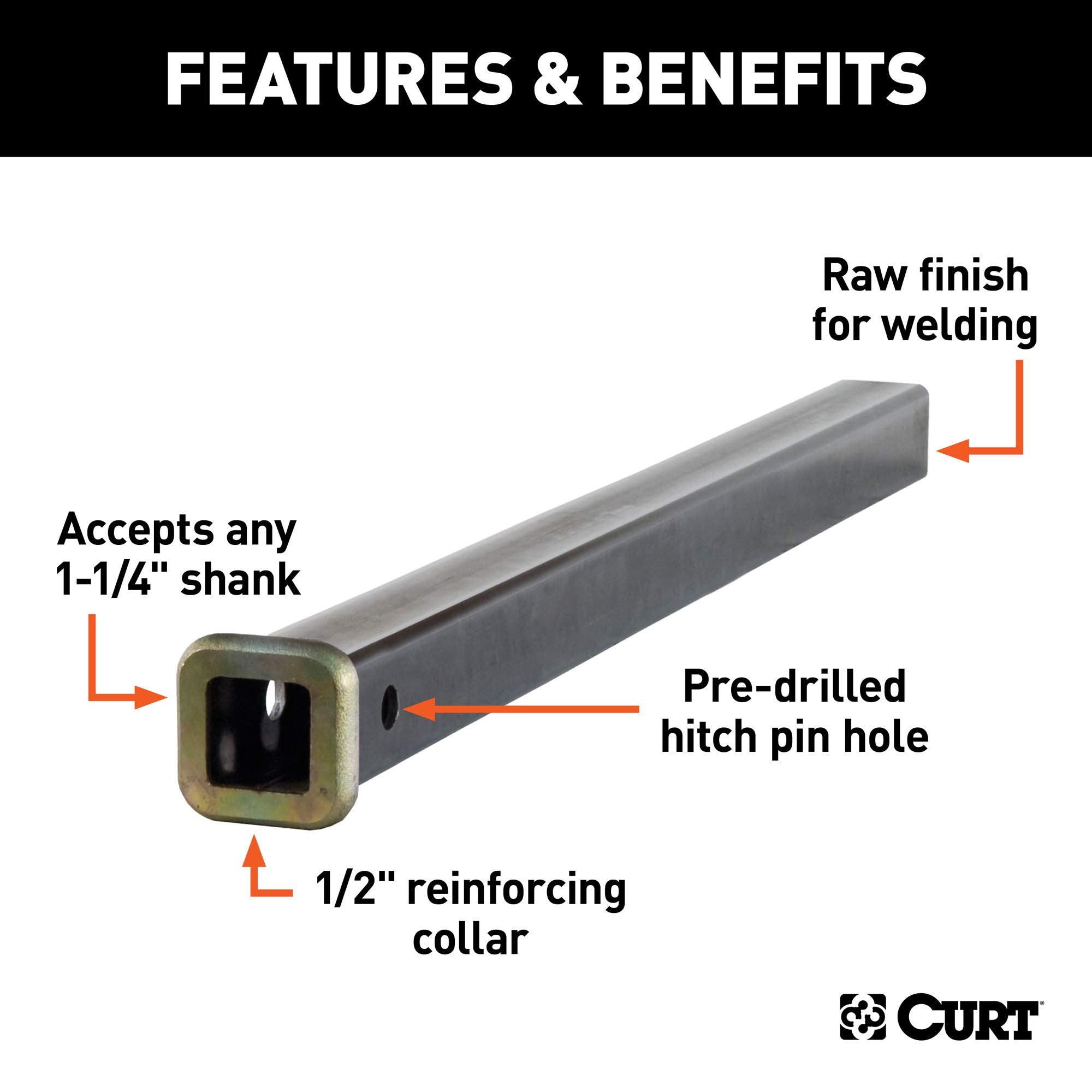 CURT 1-1/4-Inch x 24-Inch Weld-On Raw Steel Trailer Hitch Receiver Tube 49524