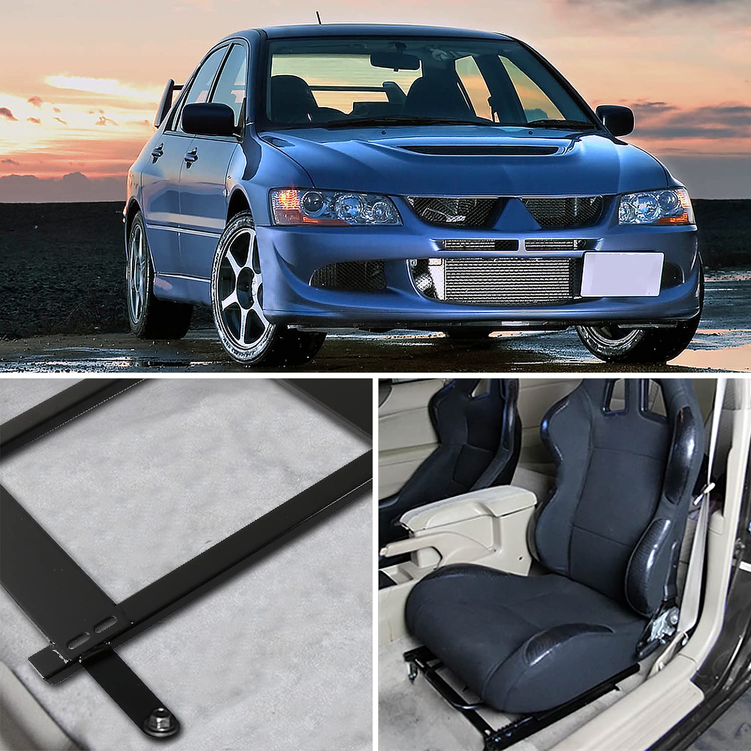 Steel Mounting Brackets Spec-D Tuning Racing Seat Rail Track Pair Compatible with 2002-2006 Mitsubishi Lancer EVO 7/8 CT9A