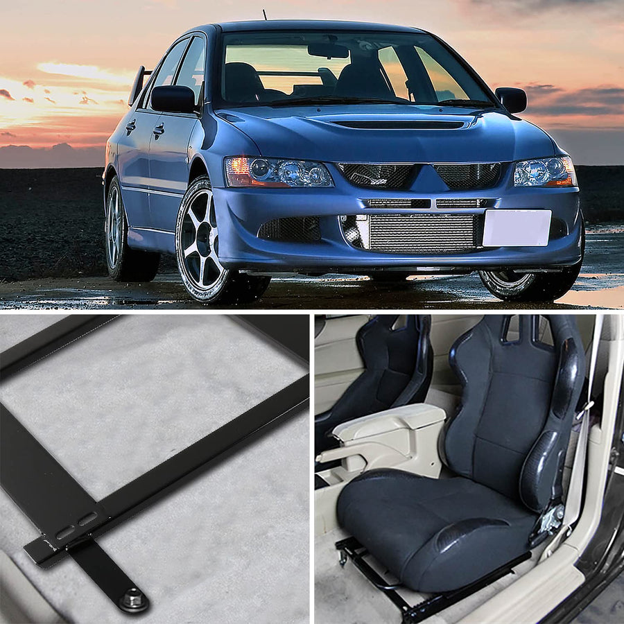 Steel Mounting Brackets Spec-D Tuning Racing Seat Rail Track Pair Compatible with 2002-2006 Mitsubishi Lancer EVO 7/8 CT9A