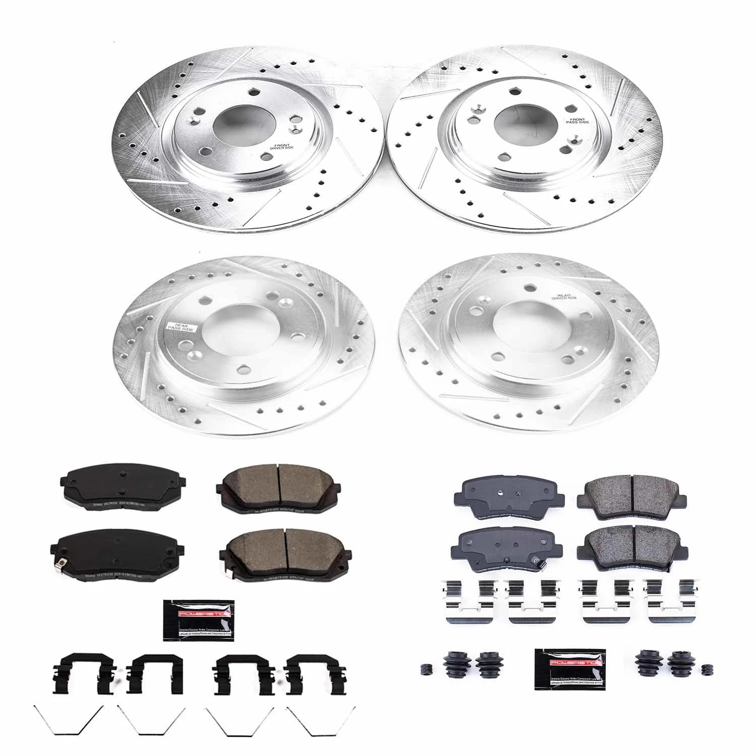 Power Stop K8345 Z23 Carbon Fiber Brake Pads Front and Rear with Drilled & Slotted Brake Rotors Kit For Hyundai Veloster 2019-2021, Kia Forte 2020-2022 [Model Specific]