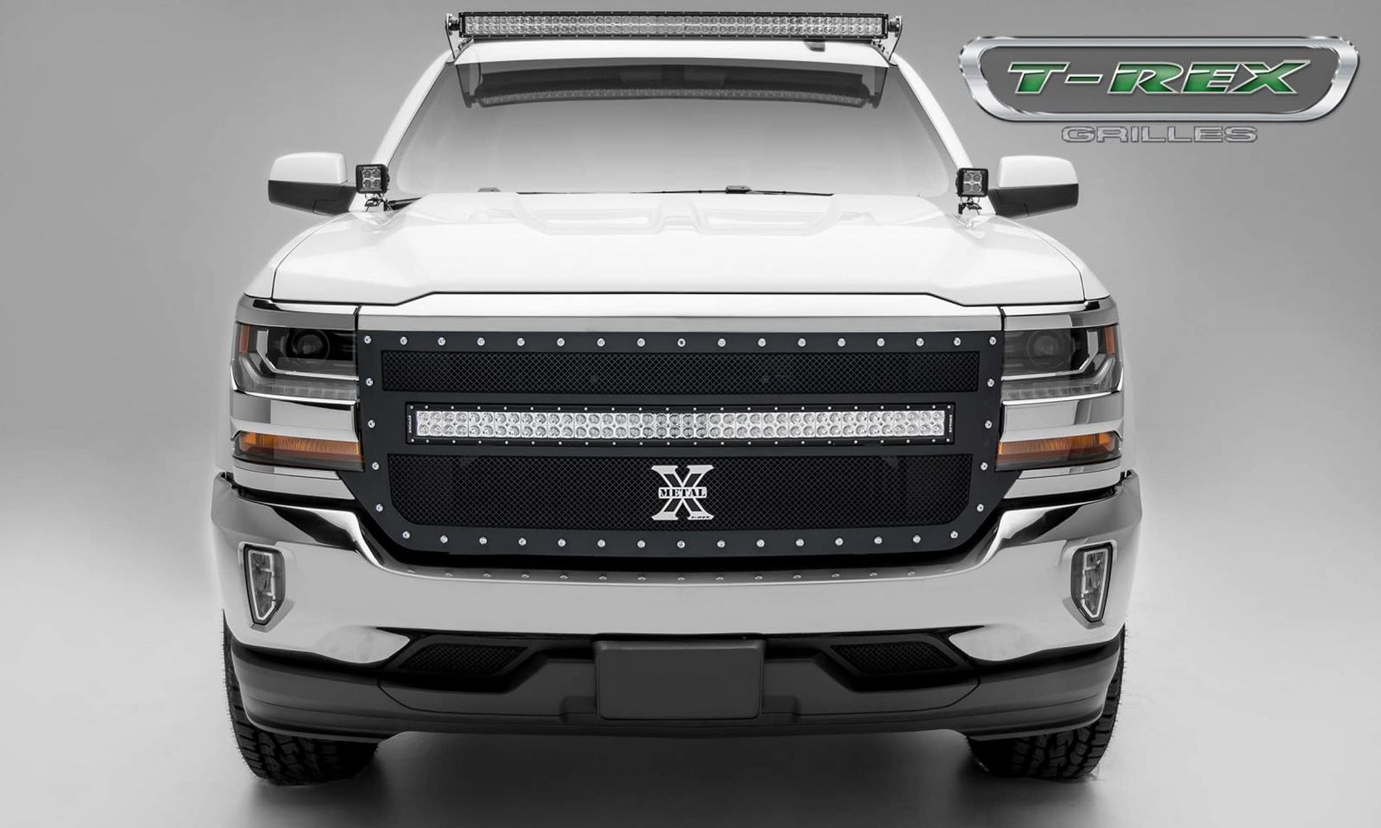 Torch Grille T-Rex Grilles 2016-2018 Silverado 1500, Black, 1 Pc, Replacement, Chrome Studs with (1) 40" LED - PN #6311271