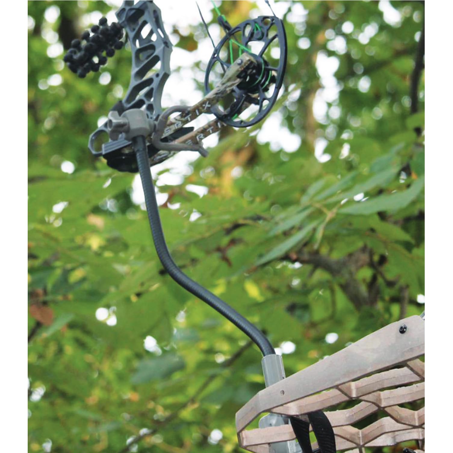 HME Durable High-Quality Easy-to-Install Versatile Flexible Arm Tree Stand Bow Holder - Holds Up To 8.5LBS, Rugged Arm Bends, Easy Attach U-Bolt